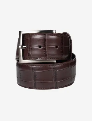 Leather Crocodile Print Belt Chocolate
