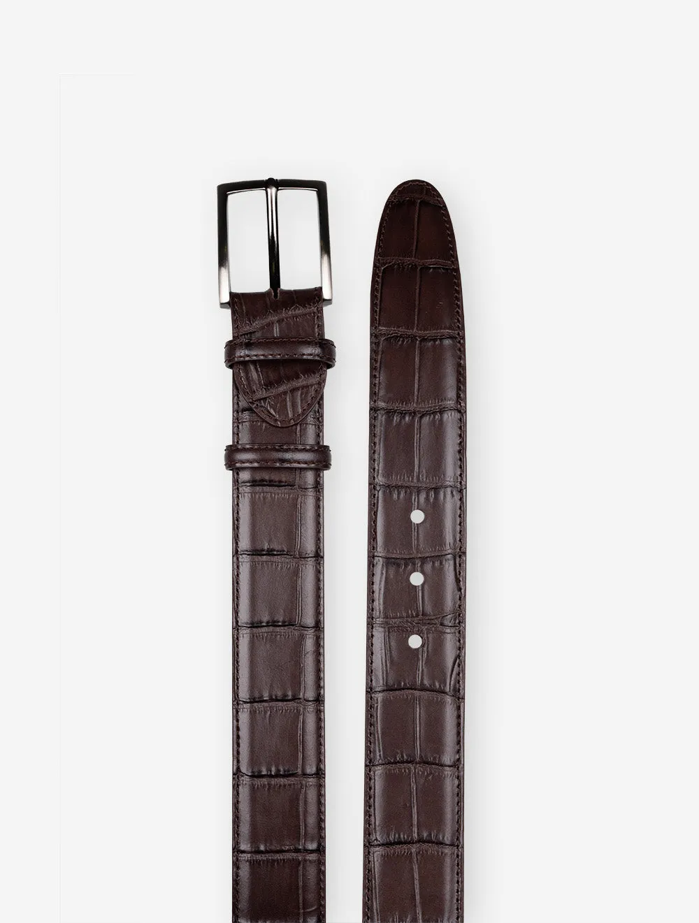 Leather Crocodile Print Belt Chocolate