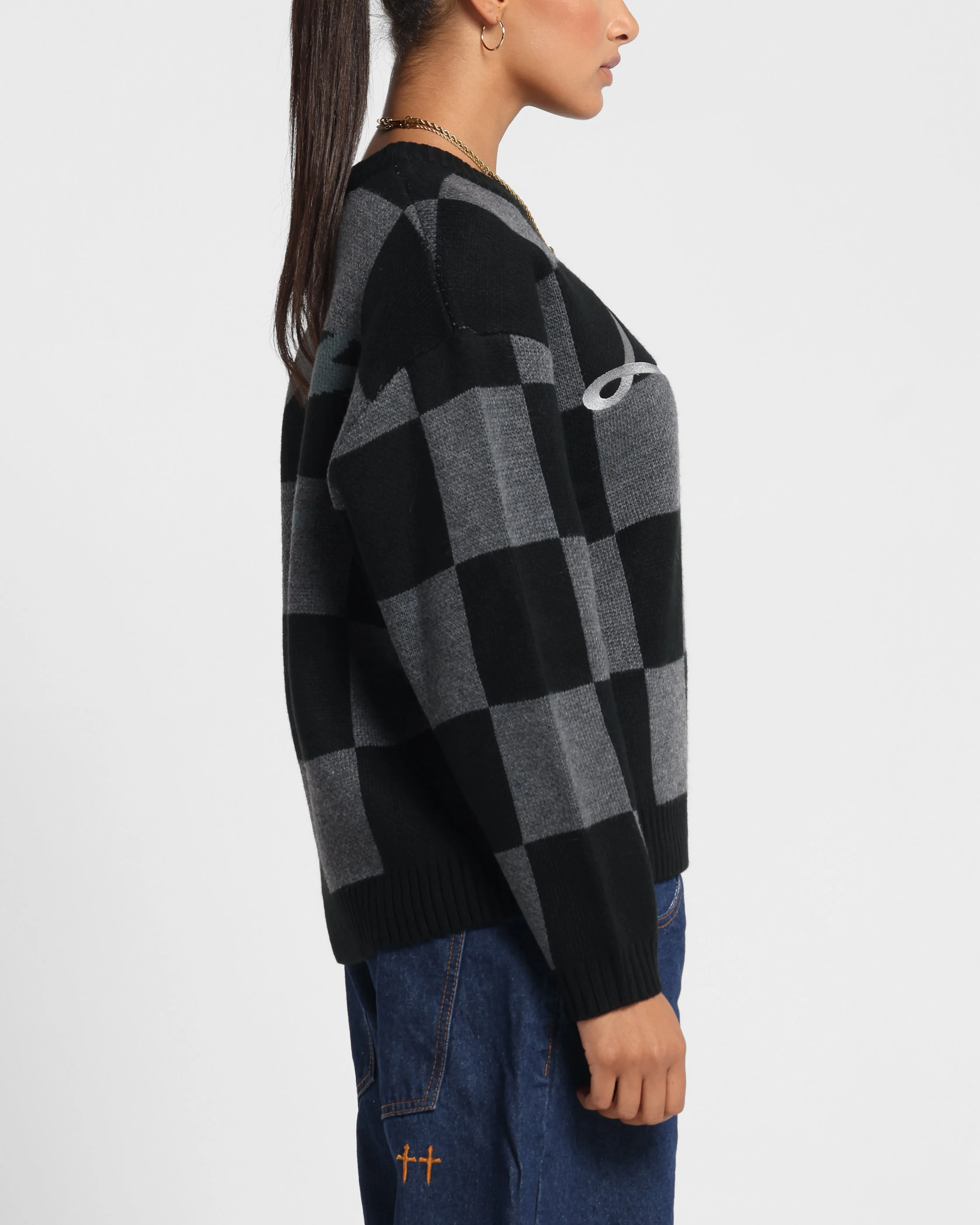 Loiter Checker Knit Sweater Black/Grey