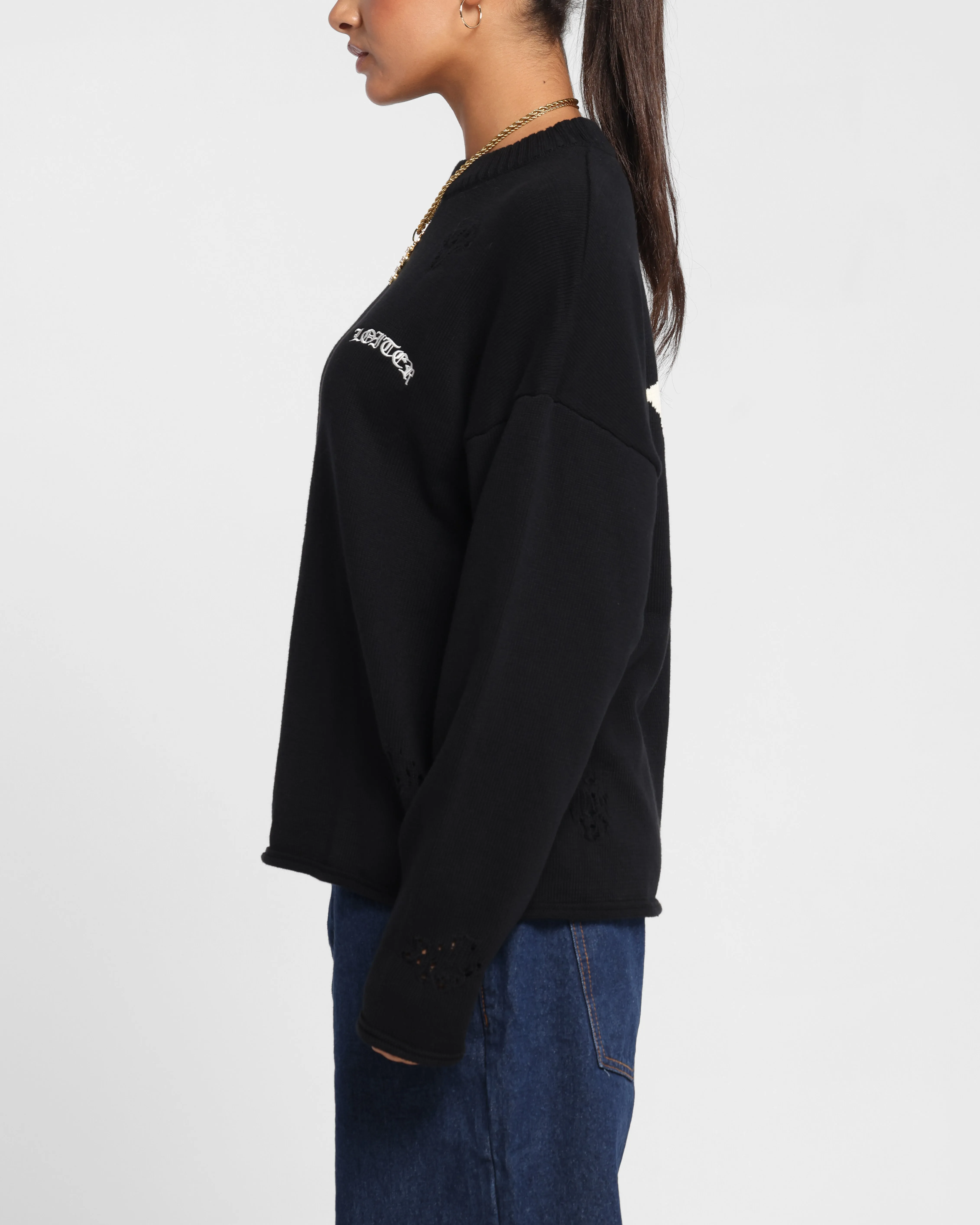Loiter Chopper Long Sleeve Knitted Sweater Black