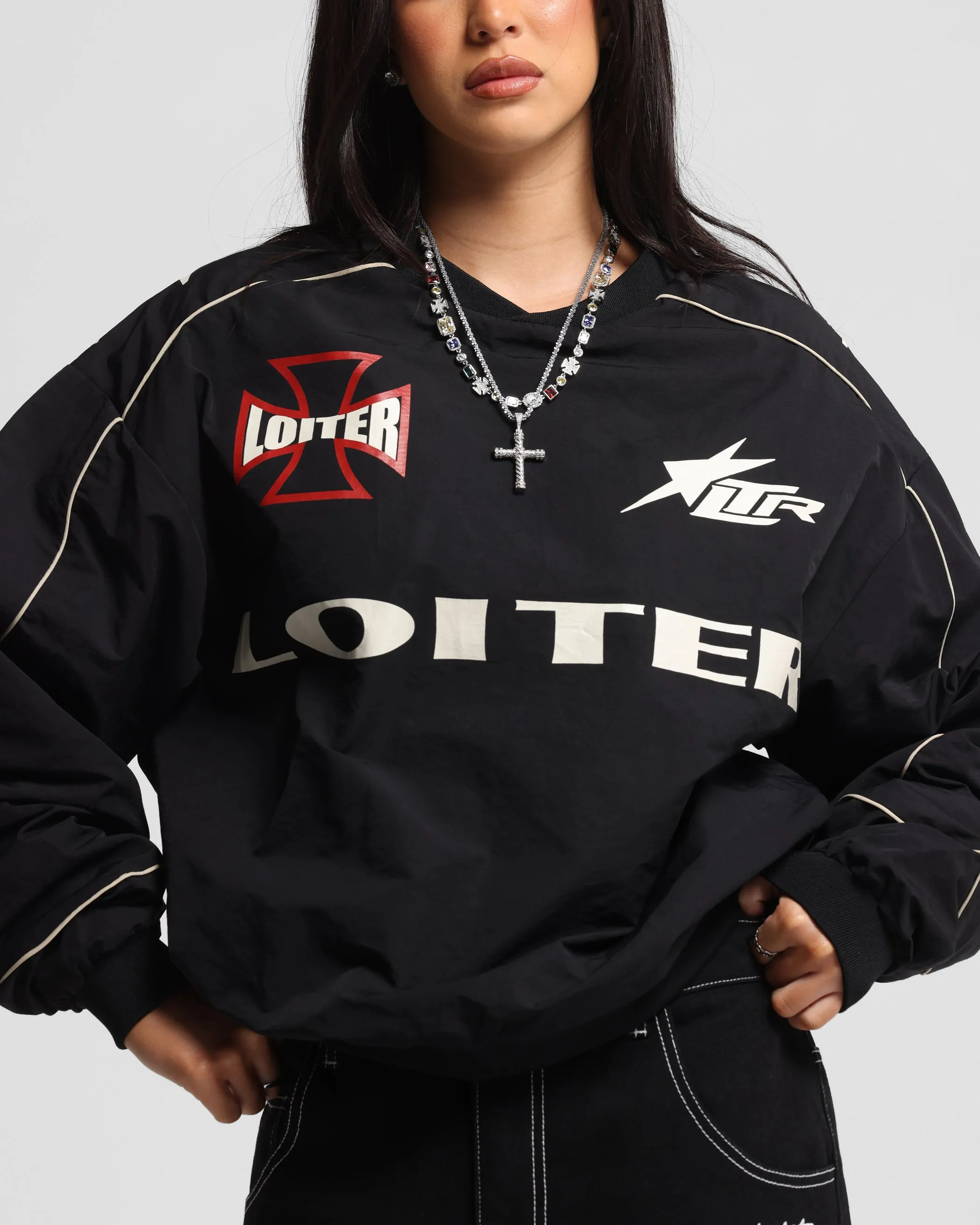 Loiter Racer Nylon Jersey Crewneck Black
