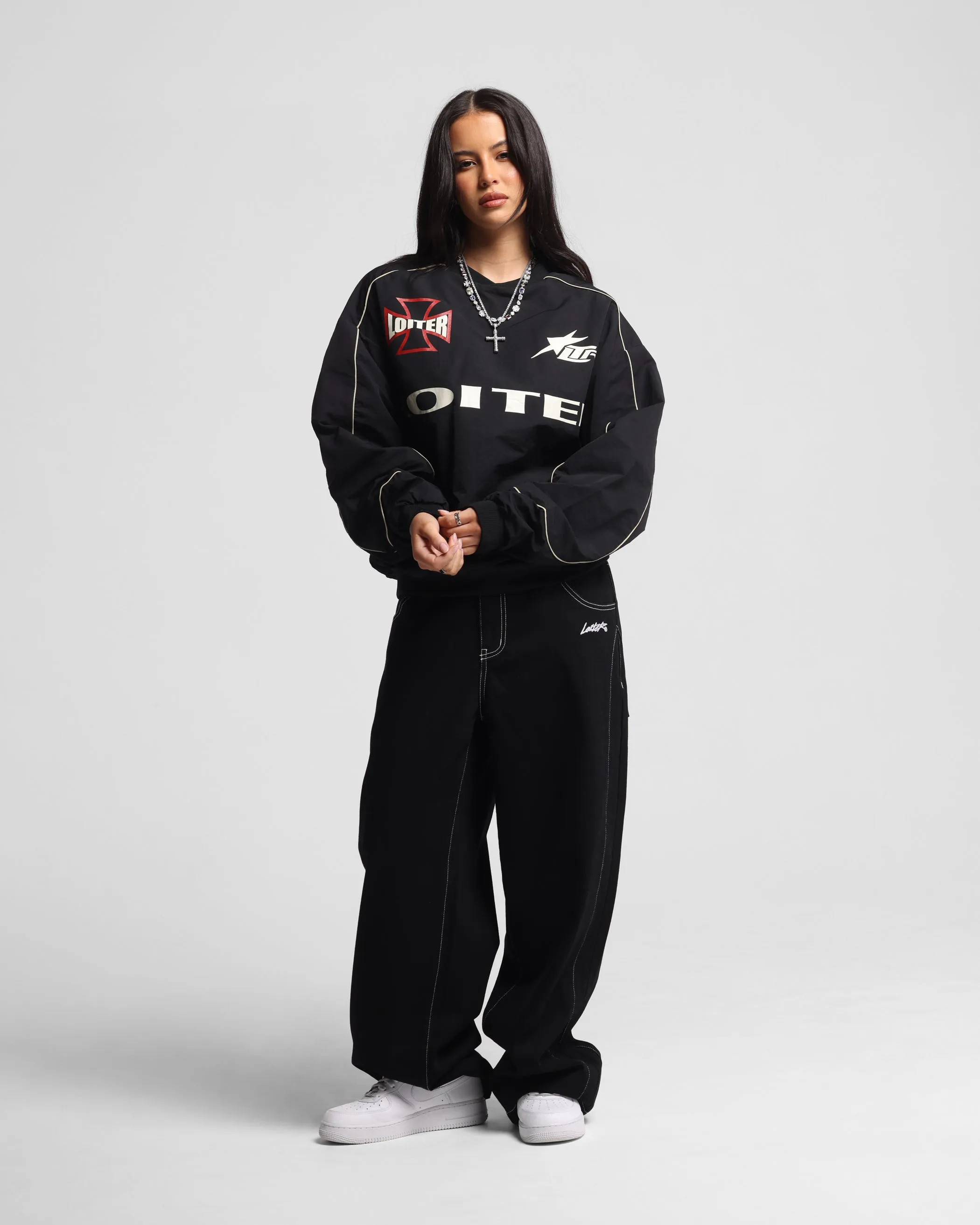Loiter Racer Nylon Jersey Crewneck Black
