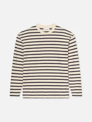 Long Sleeve Relaxed Striped Tee -- Dark Navy Stripe