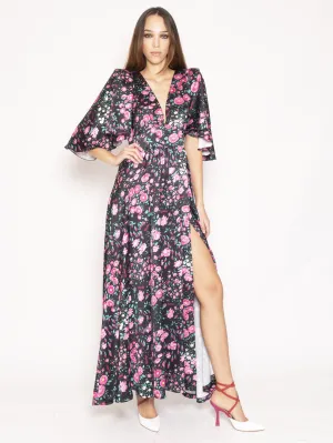 Long wrap dress Garden Black Fuxy