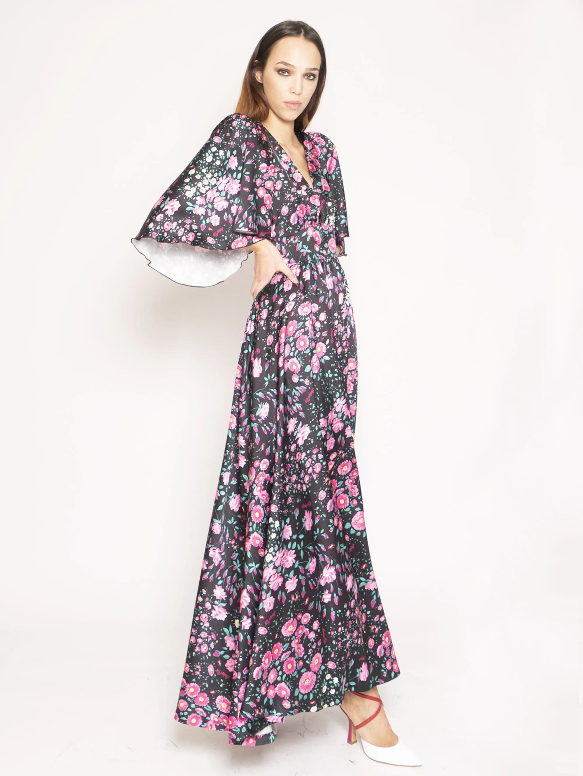 Long wrap dress Garden Black Fuxy