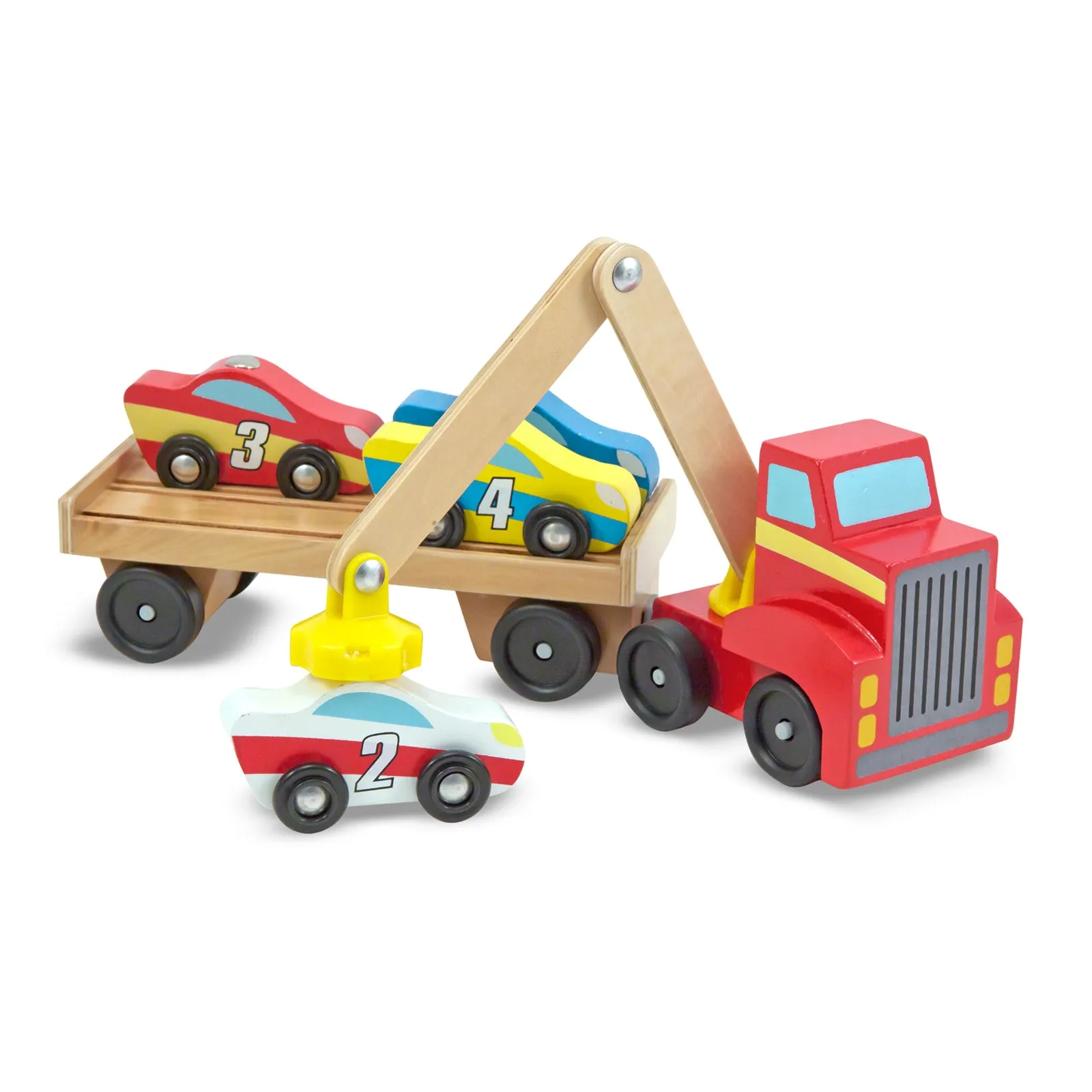 Melissa & Doug Magnetic Car Loader - Colorful Wooden Toy Set