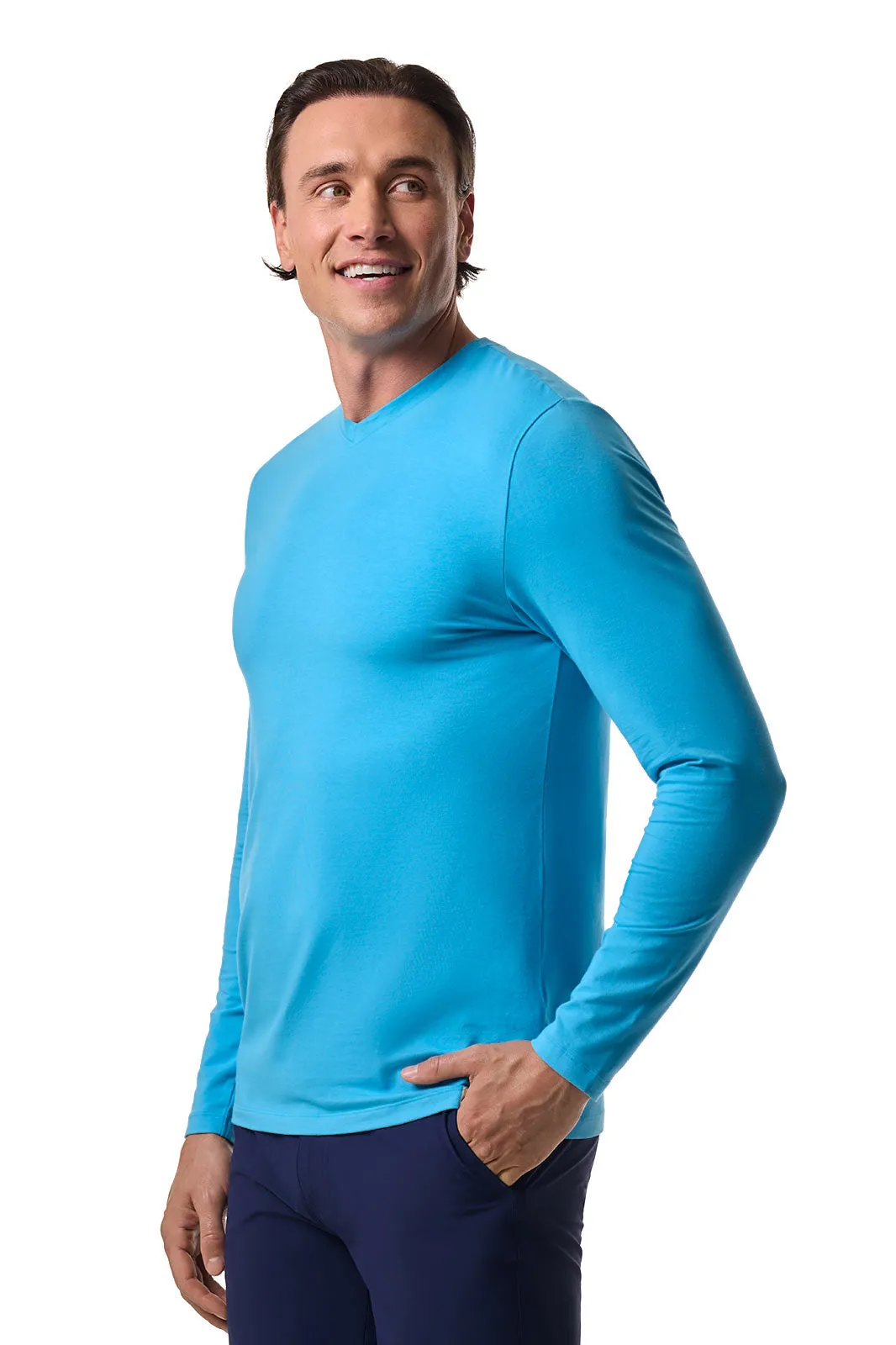 Men's Morada Everyday Long Sleeve V-Neck T-Shirt | Malibu Blue
