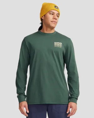 Men's Mountain Triptych Organic Cotton Long Sleeve T-shirt - Deep Forest