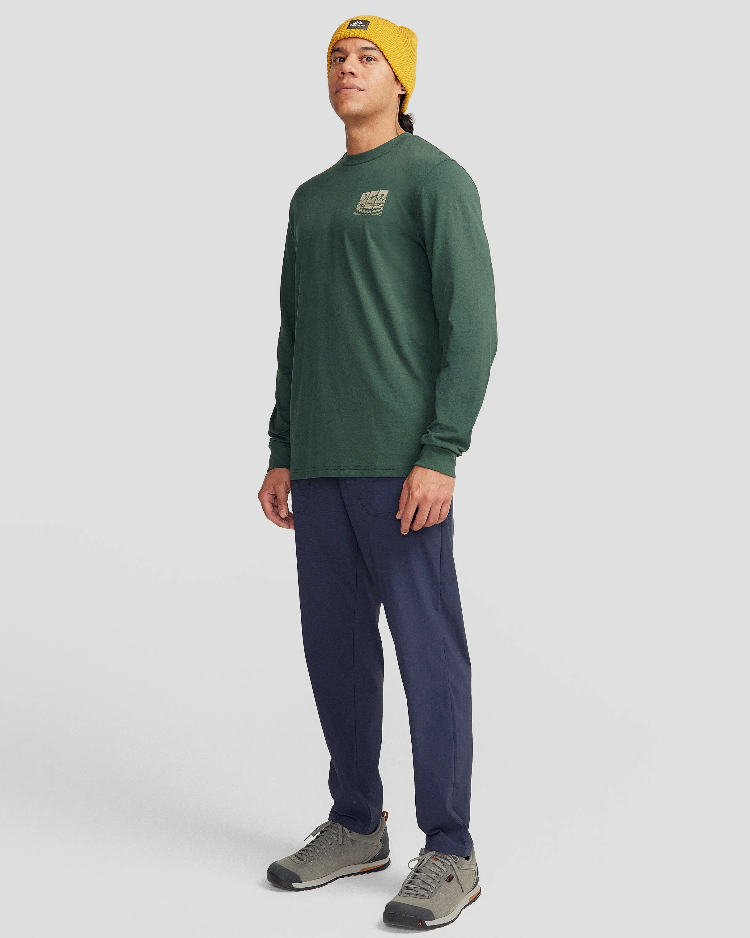 Men's Mountain Triptych Organic Cotton Long Sleeve T-shirt - Deep Forest