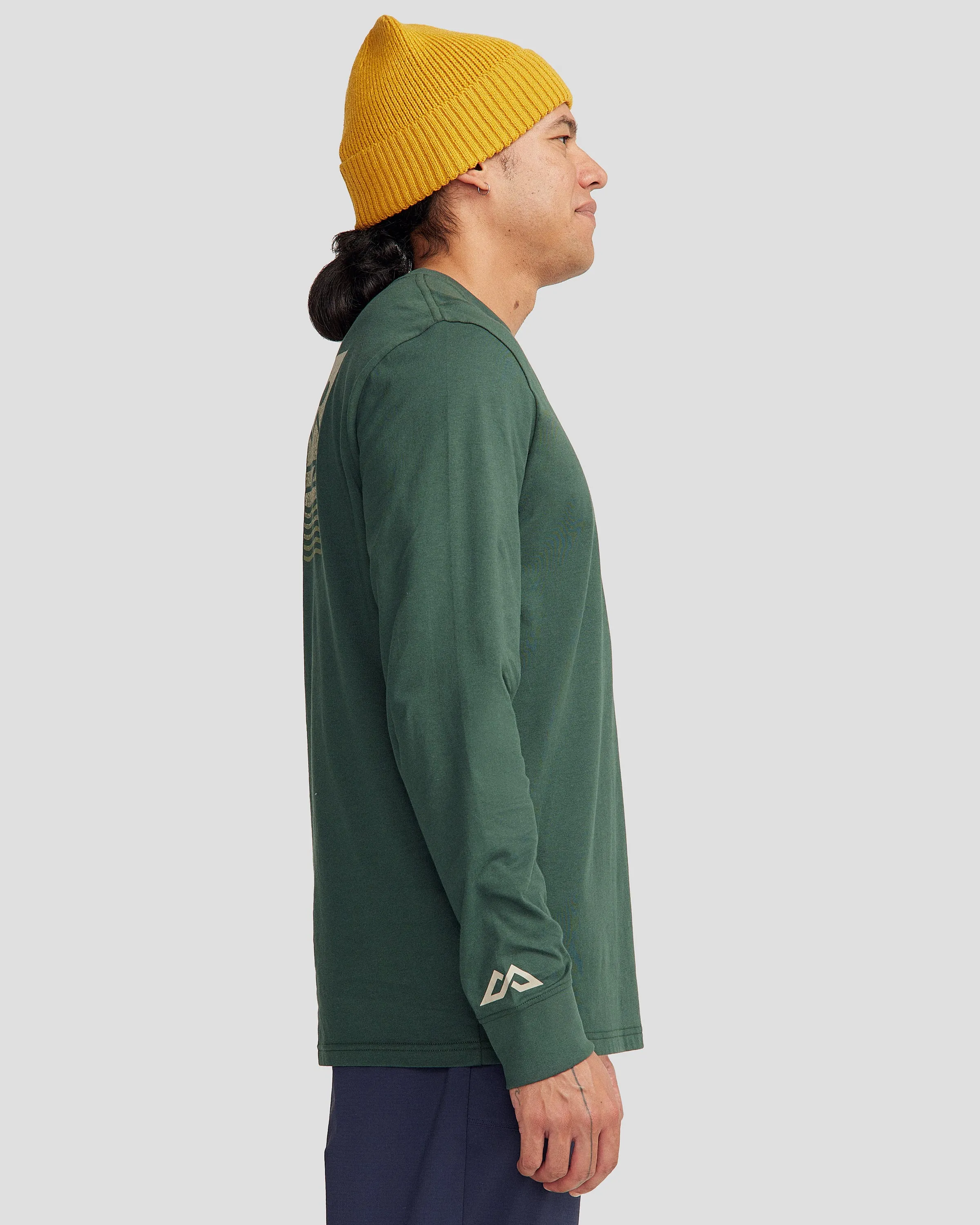 Men's Mountain Triptych Organic Cotton Long Sleeve T-shirt - Deep Forest