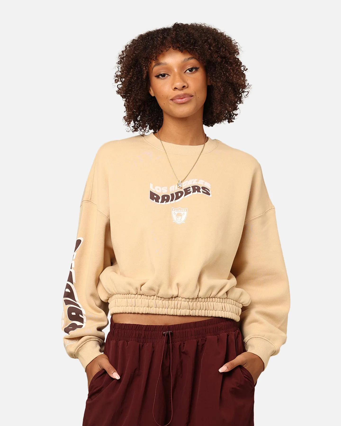 Mitchell & Ness Women's Los Angeles Raiders Dazed Cropped Crewneck Warm Sand