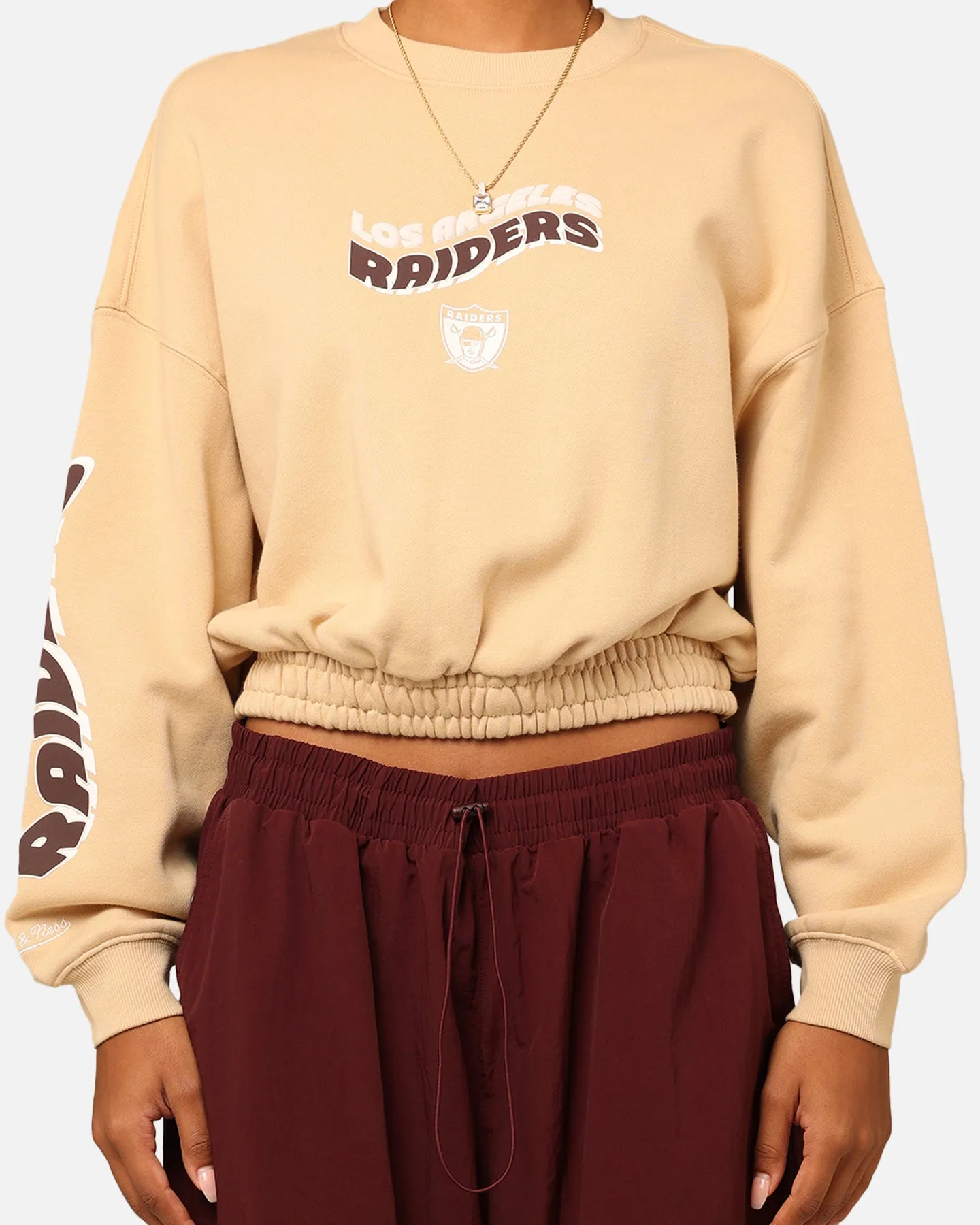 Mitchell & Ness Women's Los Angeles Raiders Dazed Cropped Crewneck Warm Sand