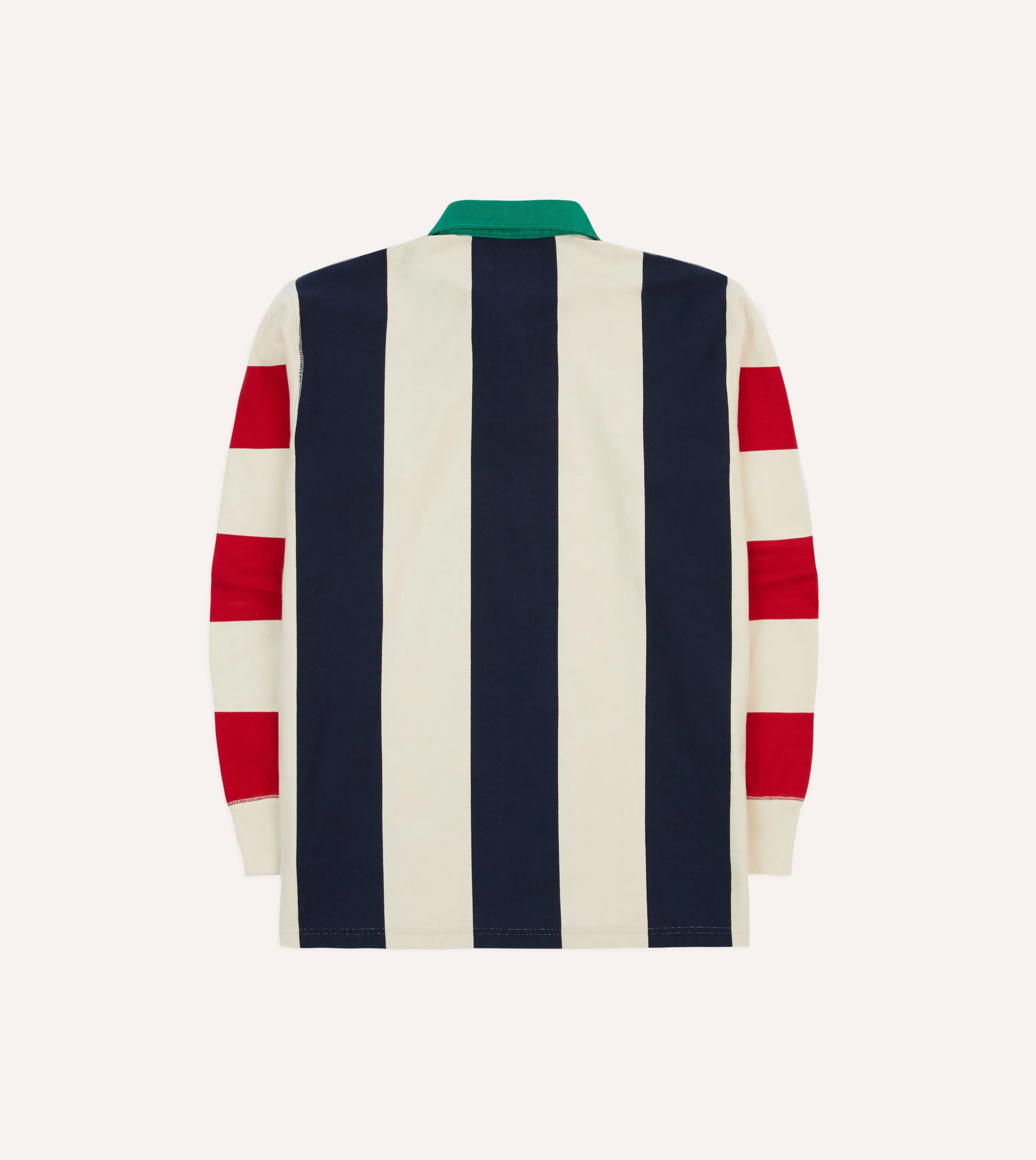 Navy, Red and Ecru Vertical Block Stripe Cotton Rugby Shirt