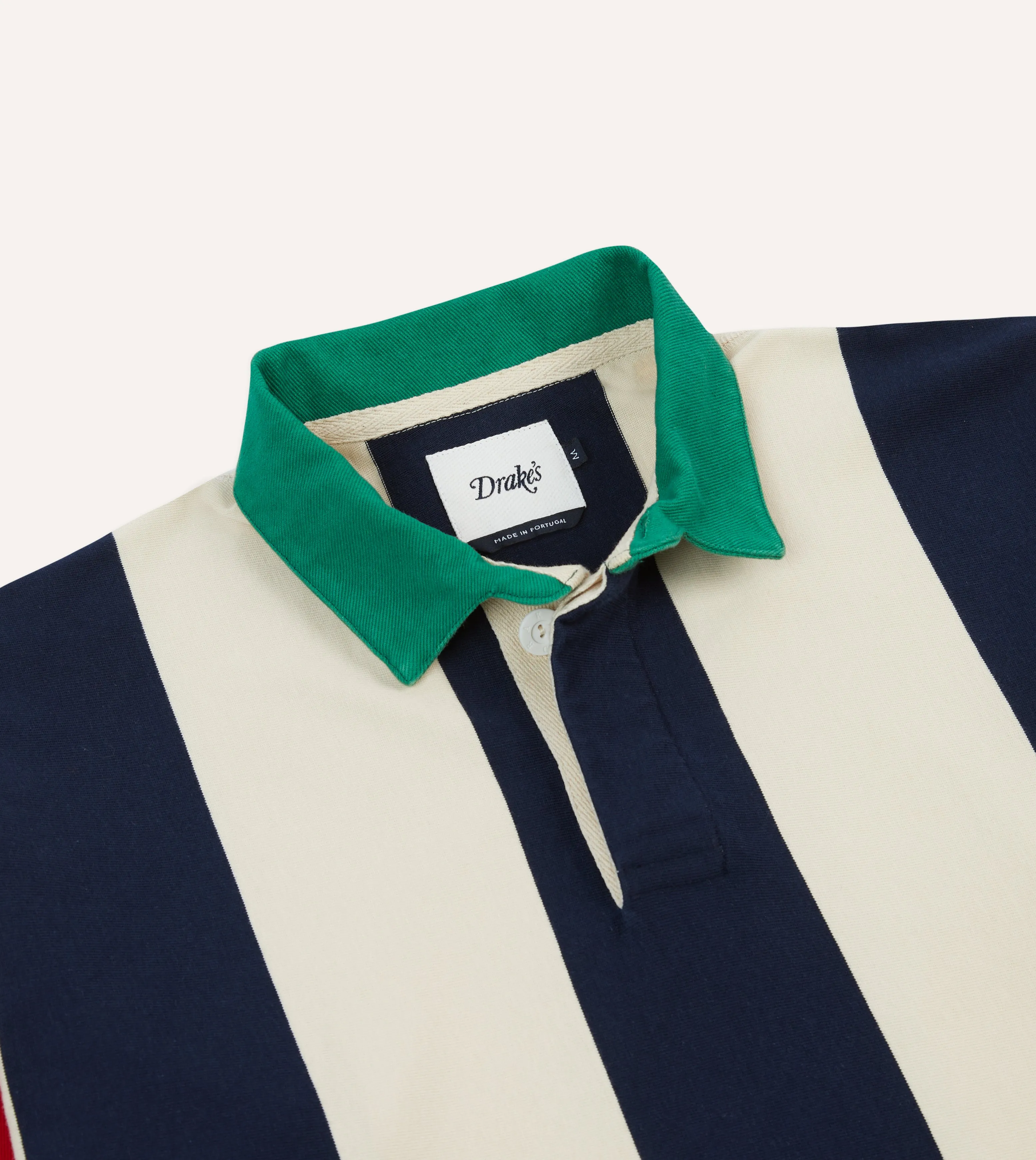 Navy, Red and Ecru Vertical Block Stripe Cotton Rugby Shirt