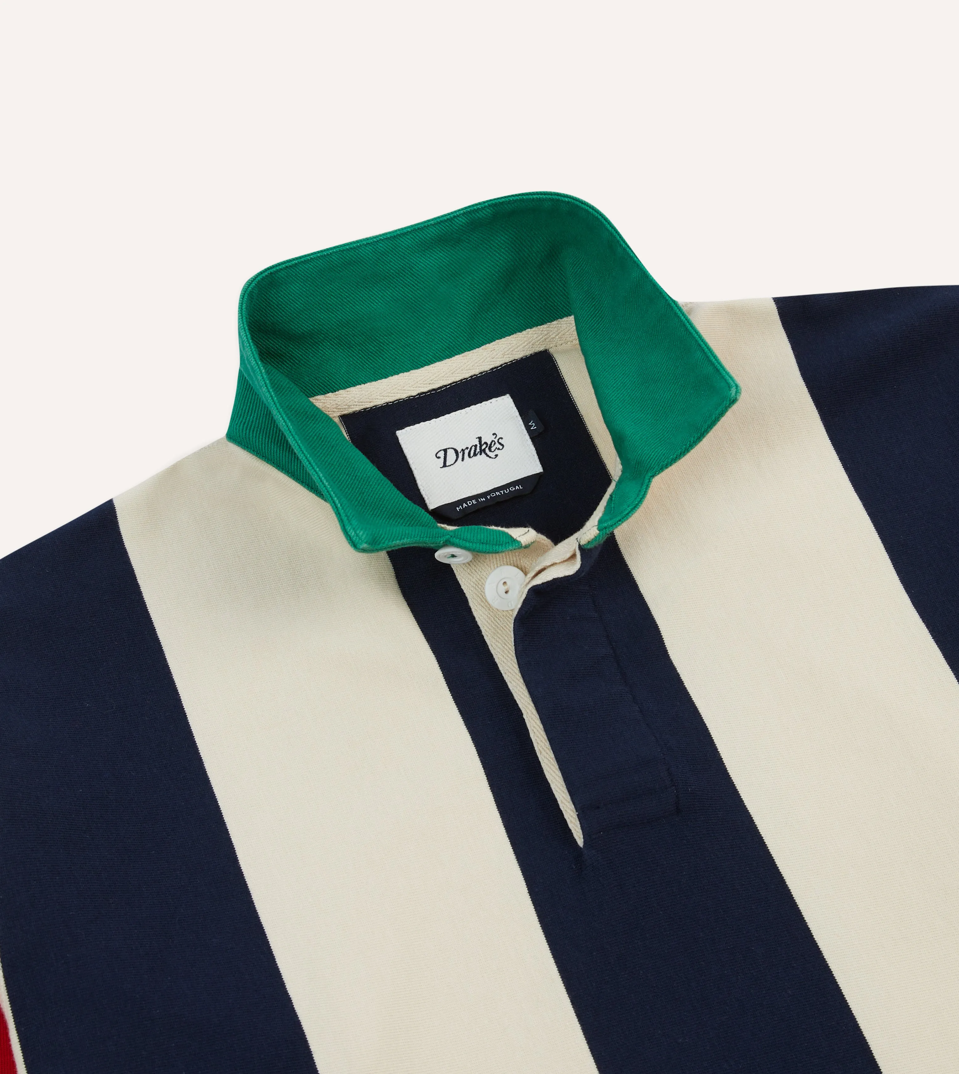 Navy, Red and Ecru Vertical Block Stripe Cotton Rugby Shirt