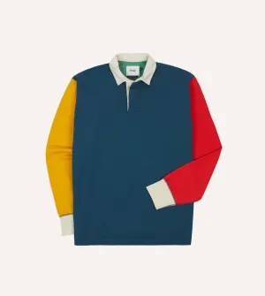 Navy, Yellow, Red and Green Colourblock Cotton Rugby Shirt