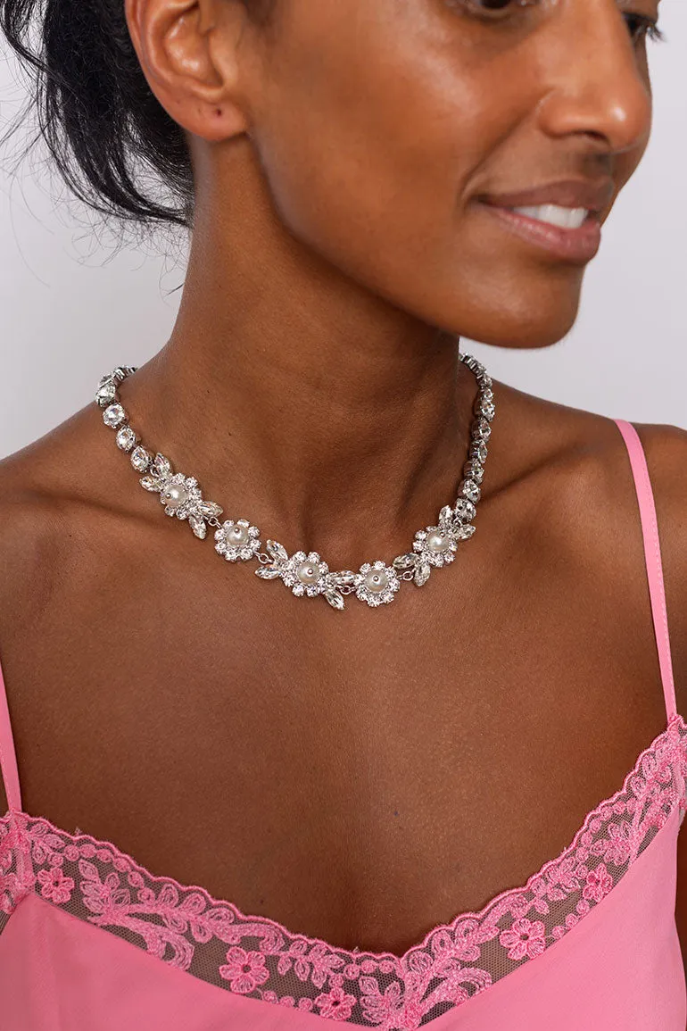Pearl & Crystal Daisy Floret Necklace
