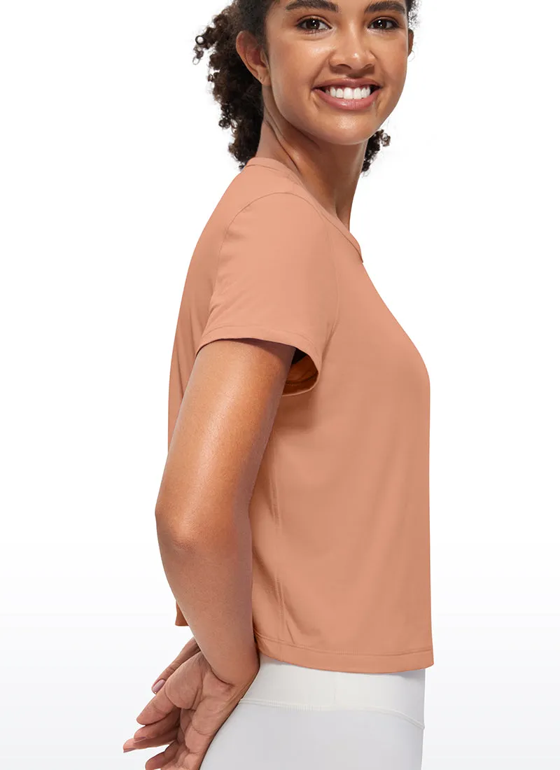 Pima Cotton Short Sleeves Cropped High Neck