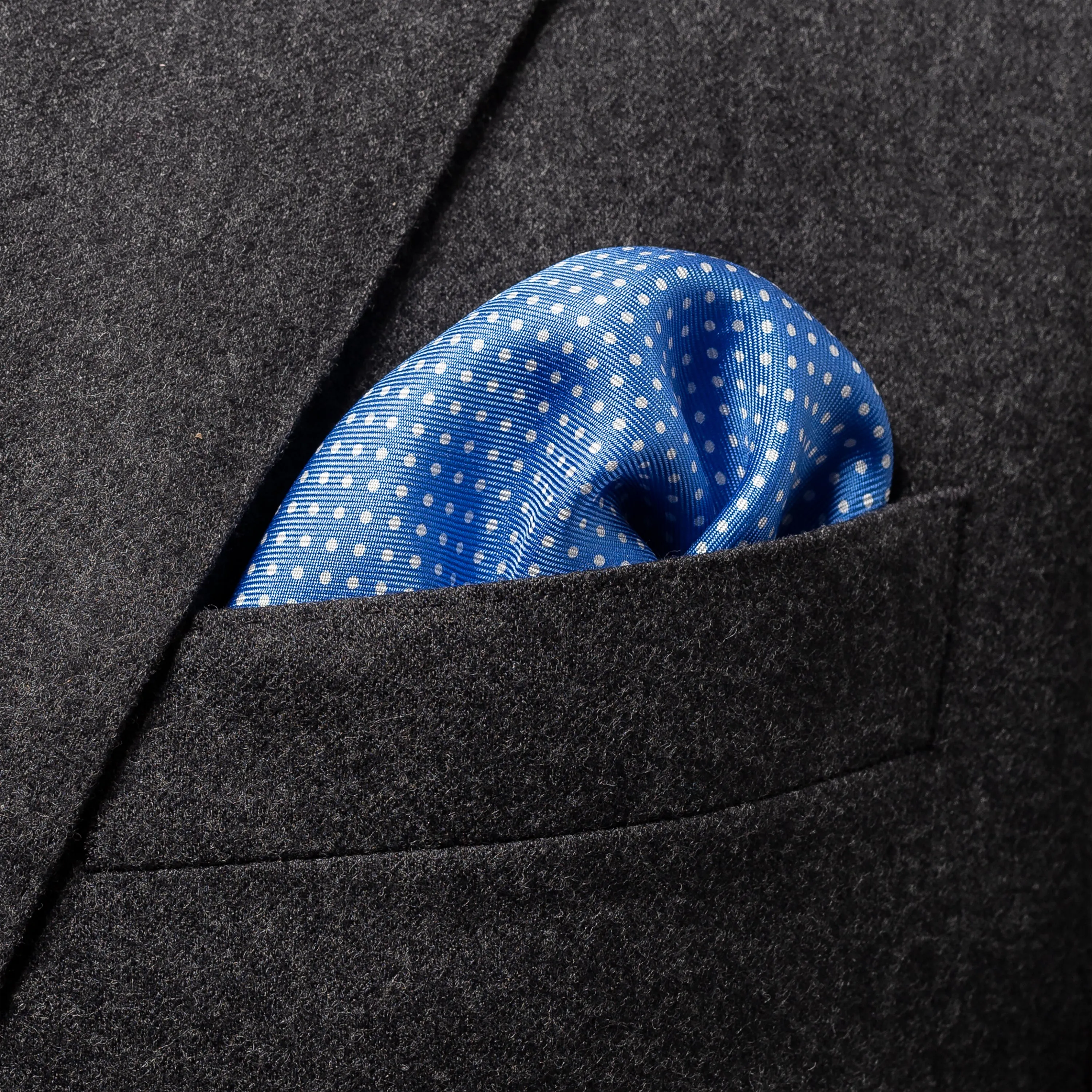 Polka Dot Silk Pocket Square Blue