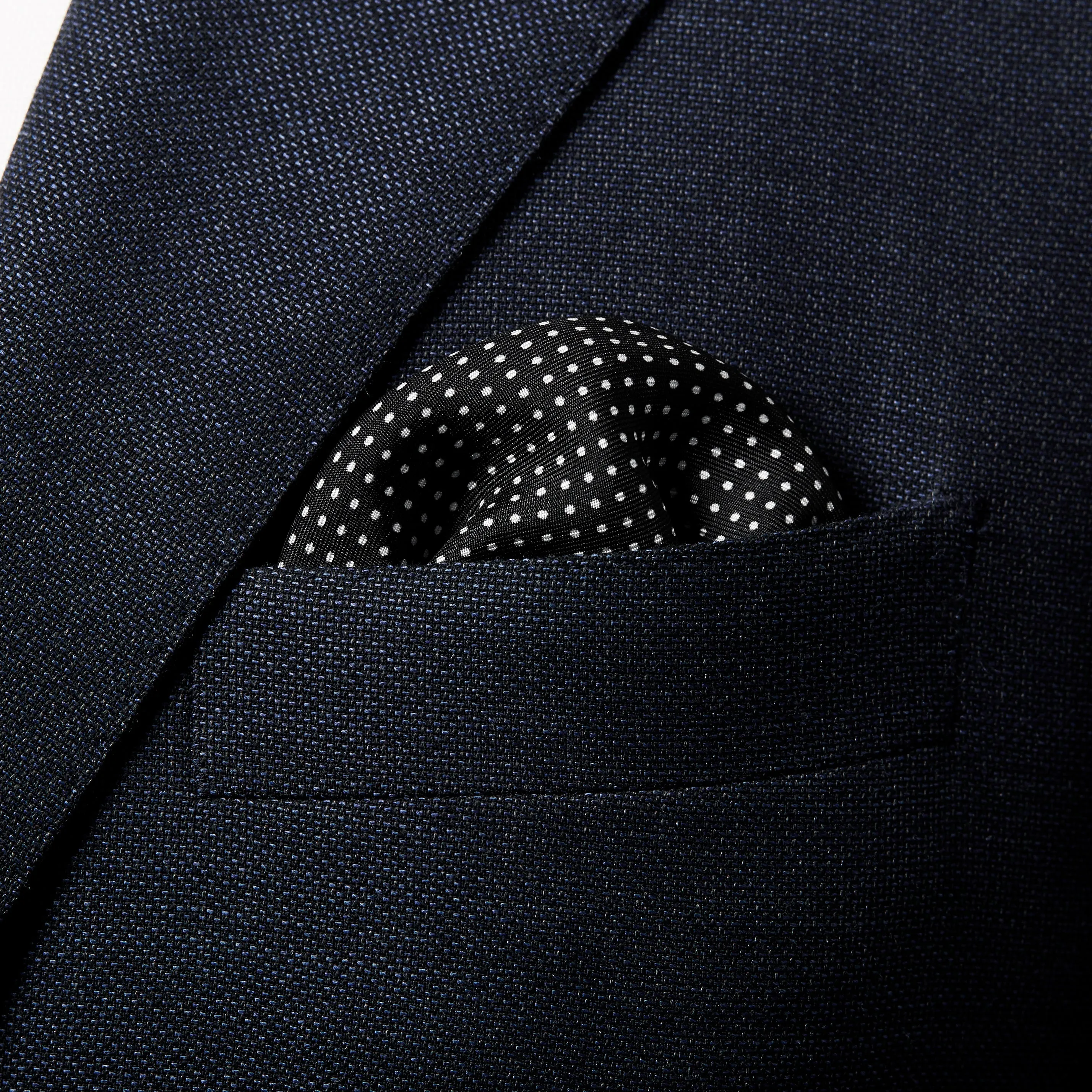 Polka Dot Silk Pocket Square Navy