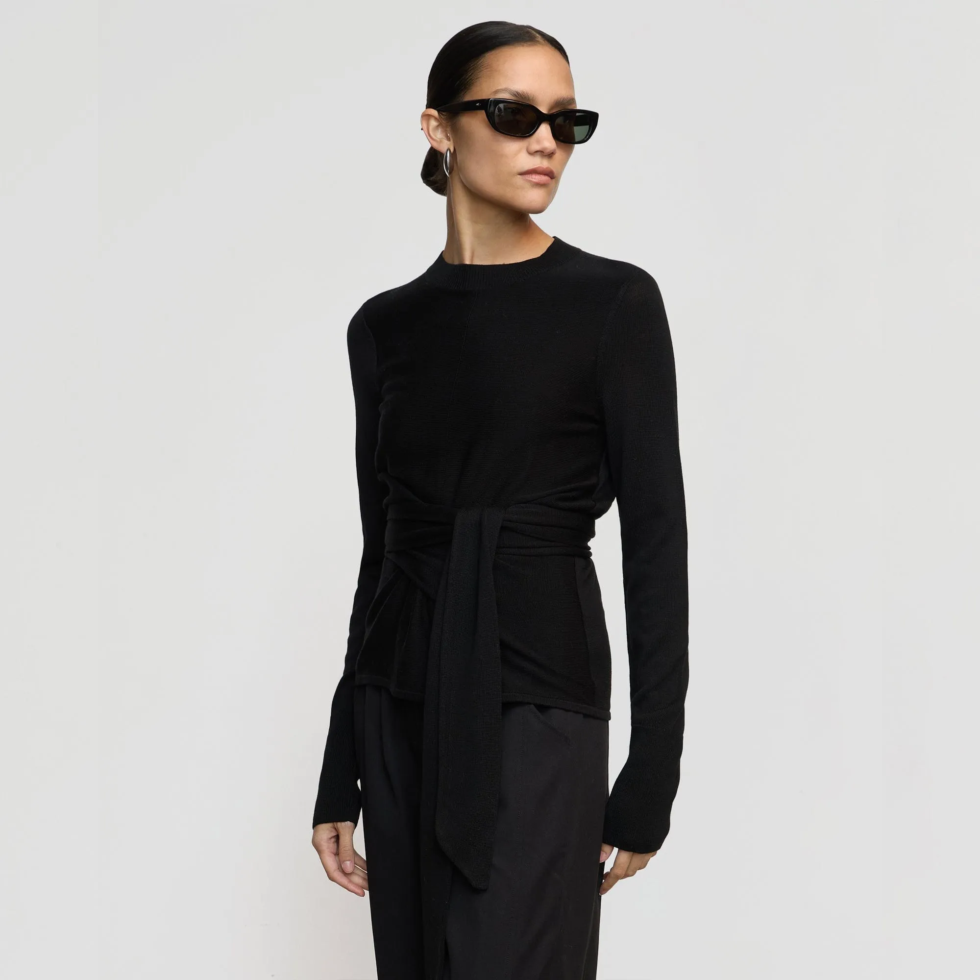 Robin Tie-Front Tencel-Wool Sweater