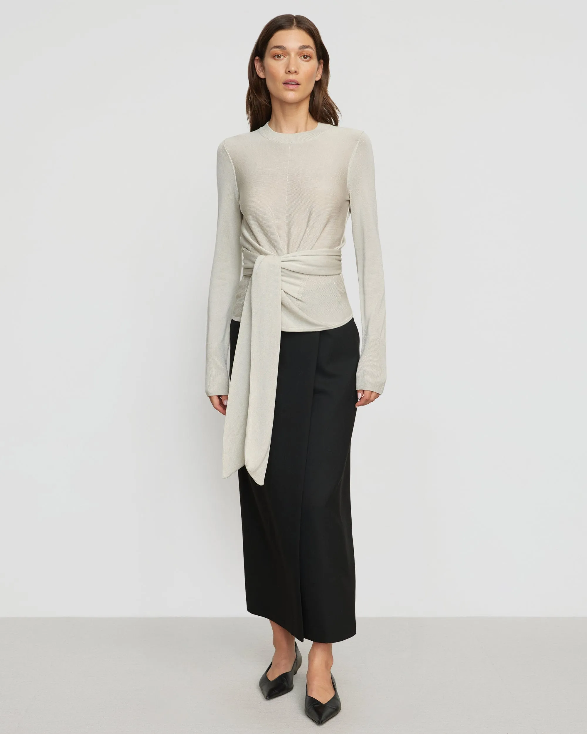 Robin Tie-Front Tencel-Wool Sweater