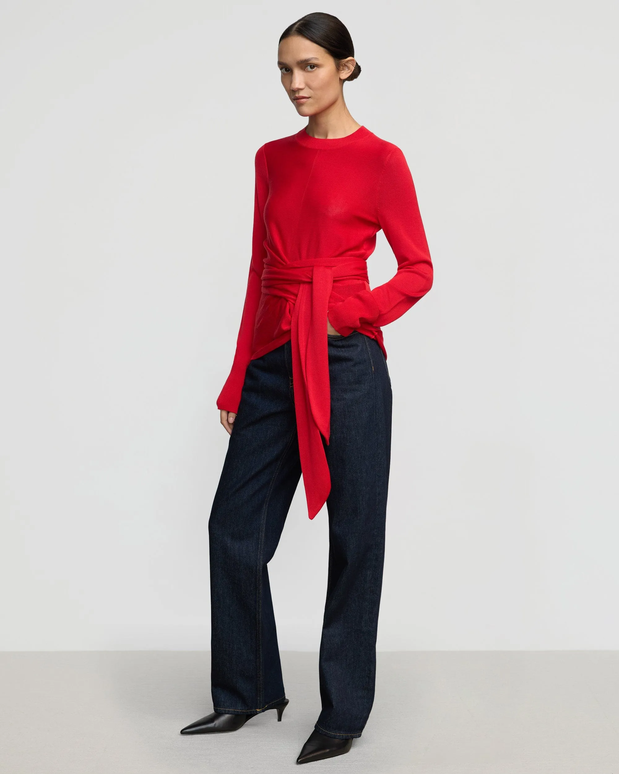 Robin Tie-Front Tencel-Wool Sweater