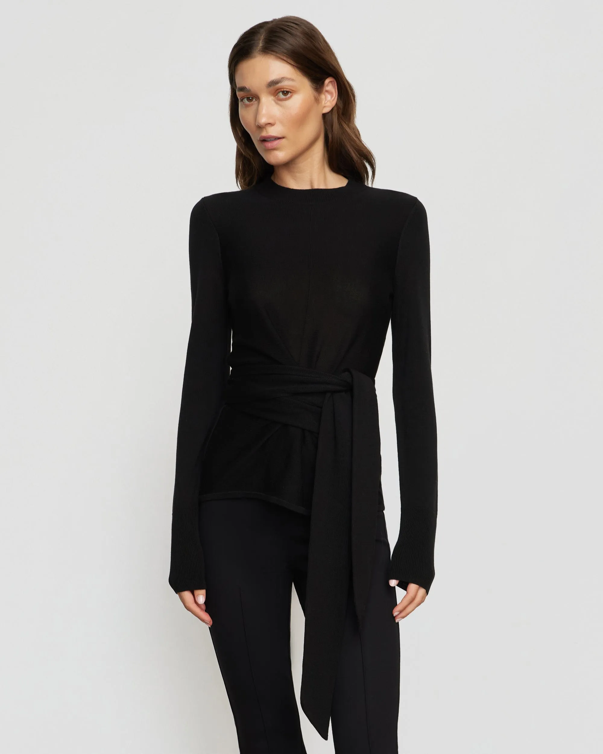 Robin Tie-Front Tencel-Wool Sweater