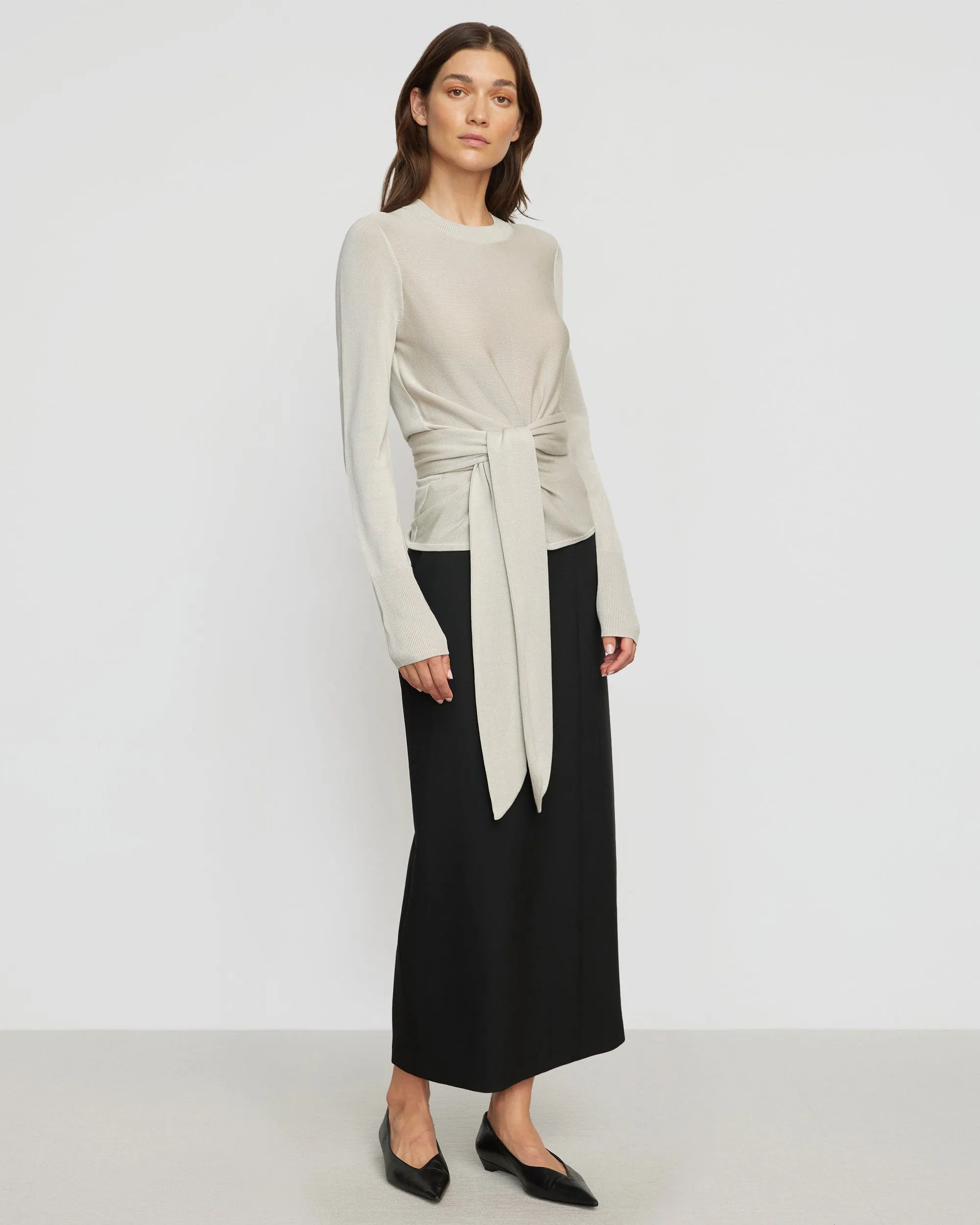 Robin Tie-Front Tencel-Wool Sweater