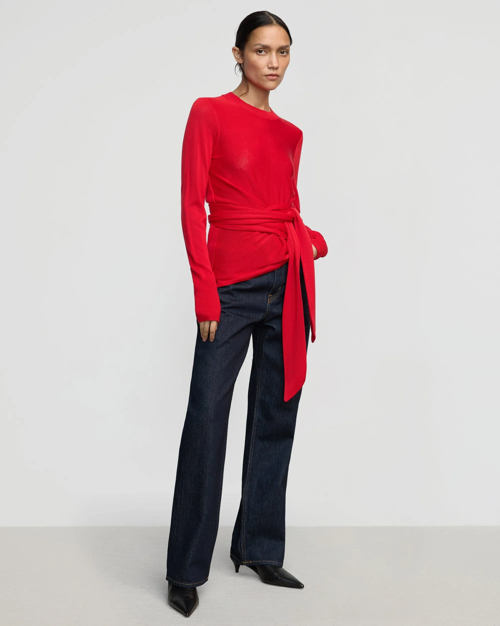 Robin Tie-Front Tencel-Wool Sweater