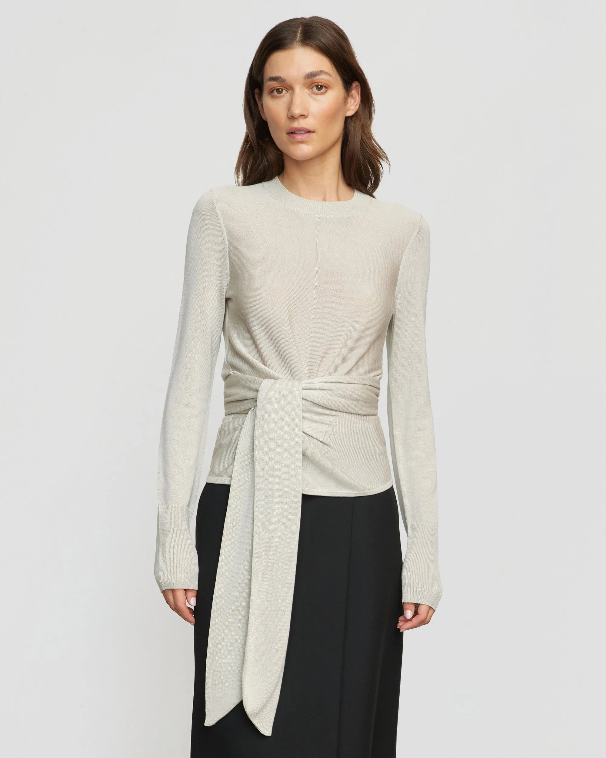 Robin Tie-Front Tencel-Wool Sweater