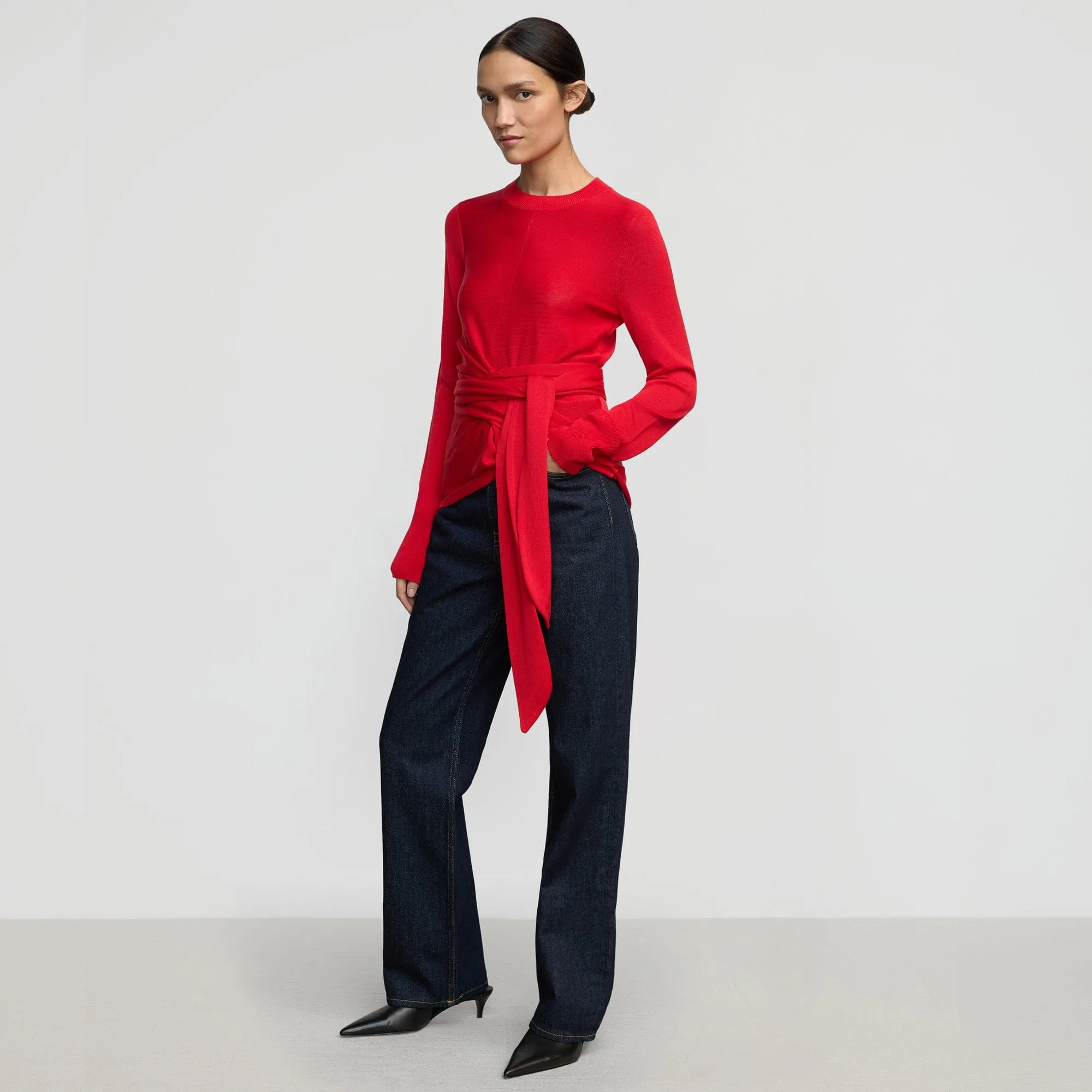 Robin Tie-Front Tencel-Wool Sweater