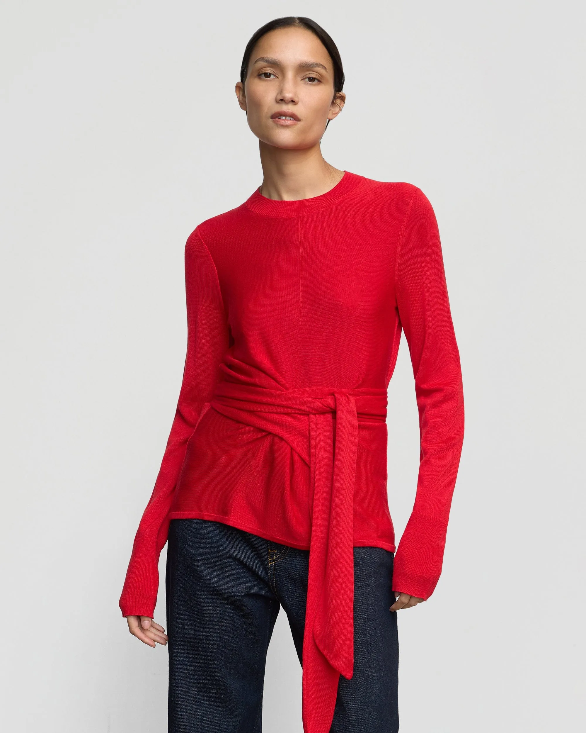 Robin Tie-Front Tencel-Wool Sweater