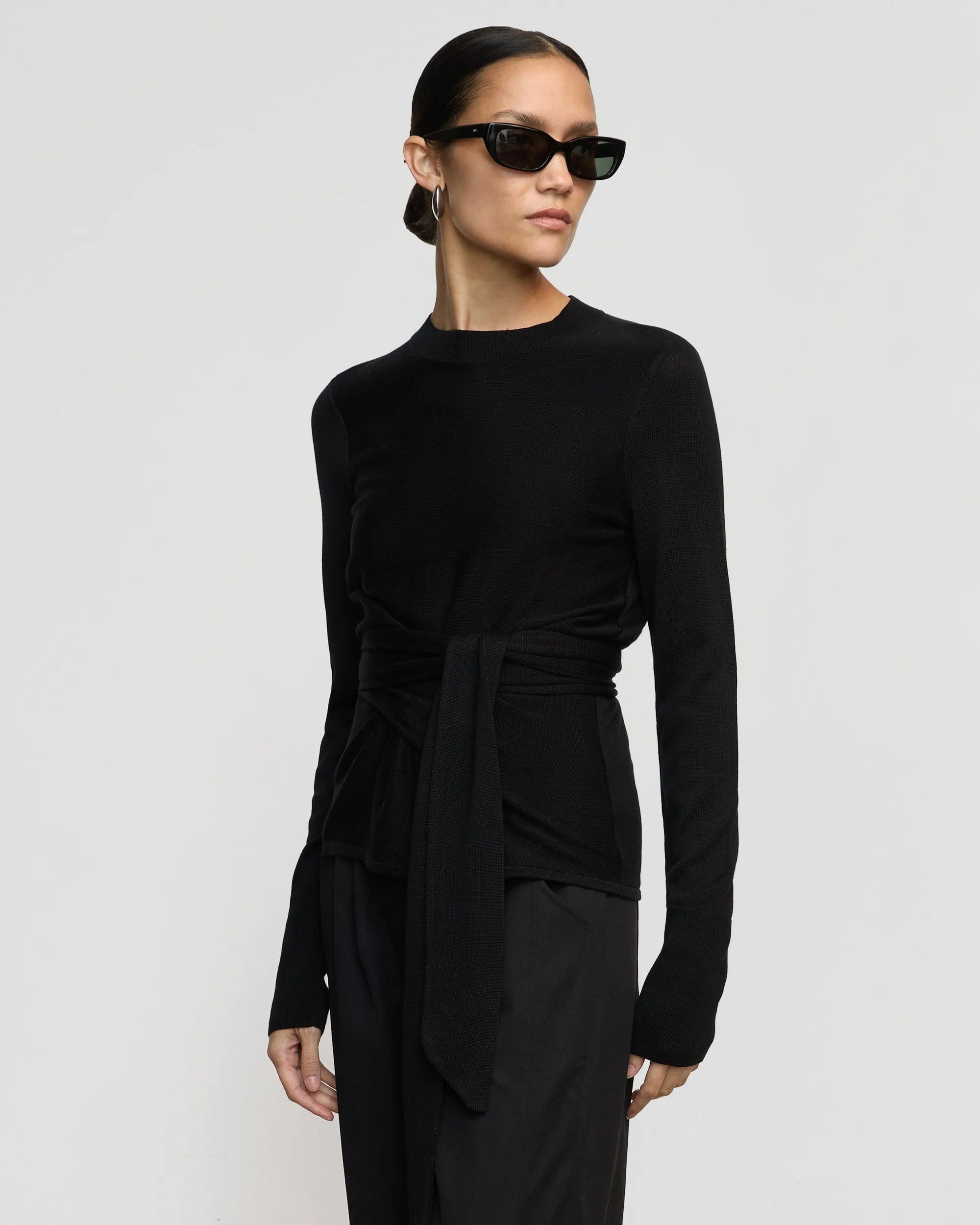 Robin Tie-Front Tencel-Wool Sweater
