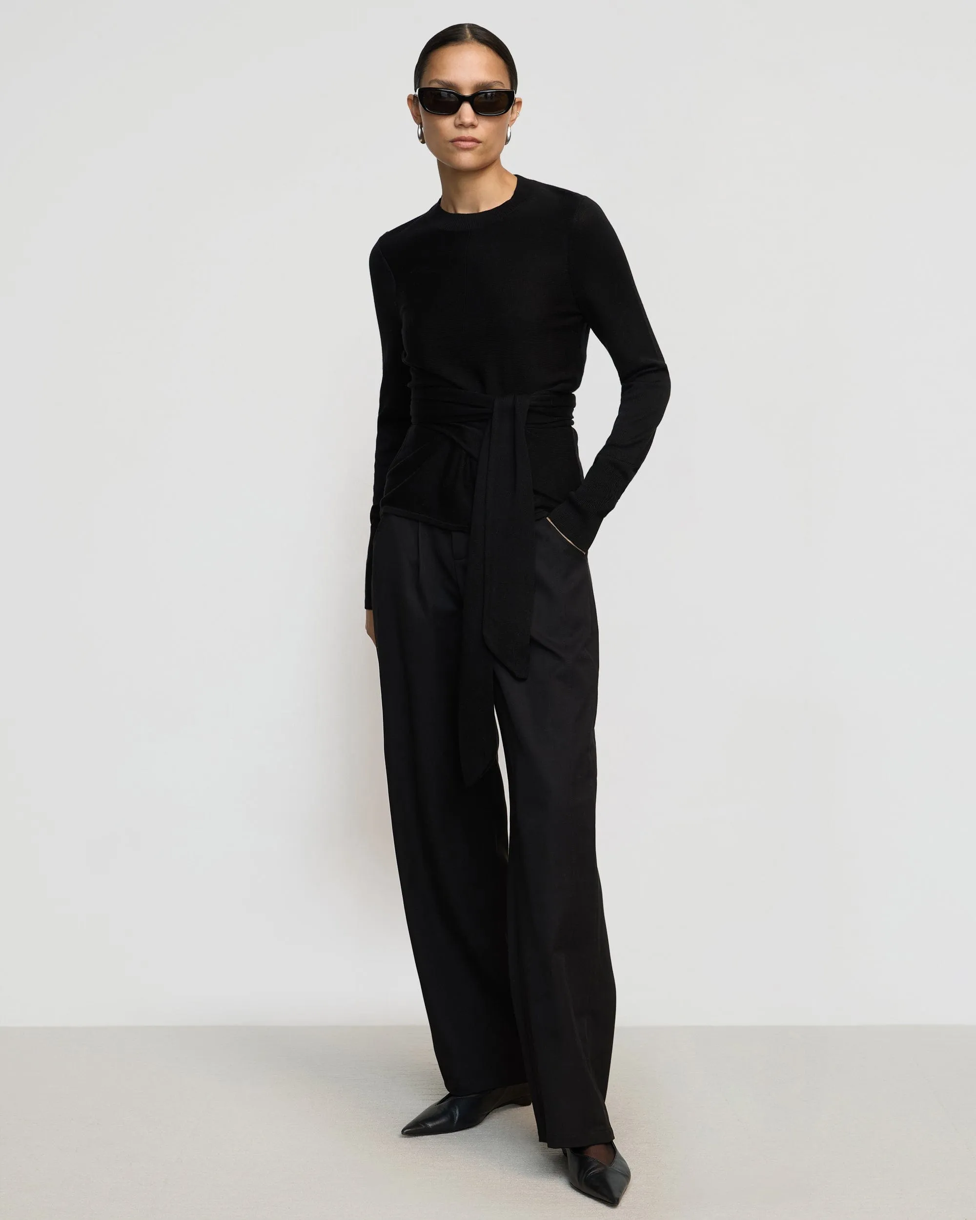 Robin Tie-Front Tencel-Wool Sweater