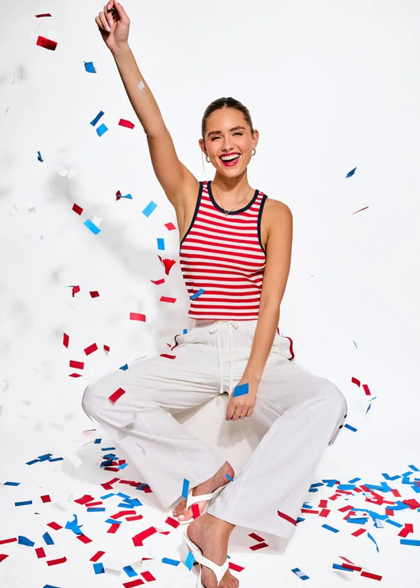 Sandy Stripe Thermal Tank - Red & Navy