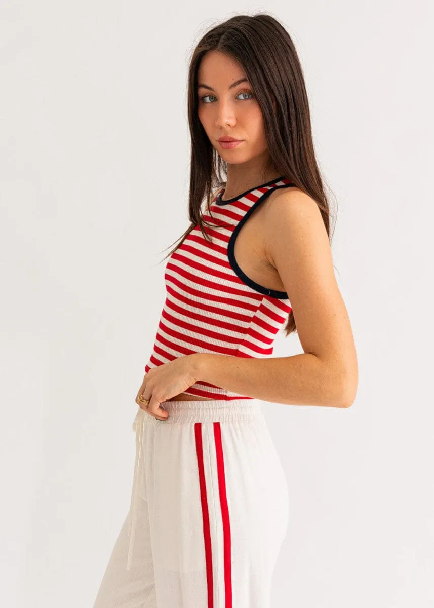 Sandy Stripe Thermal Tank - Red & Navy