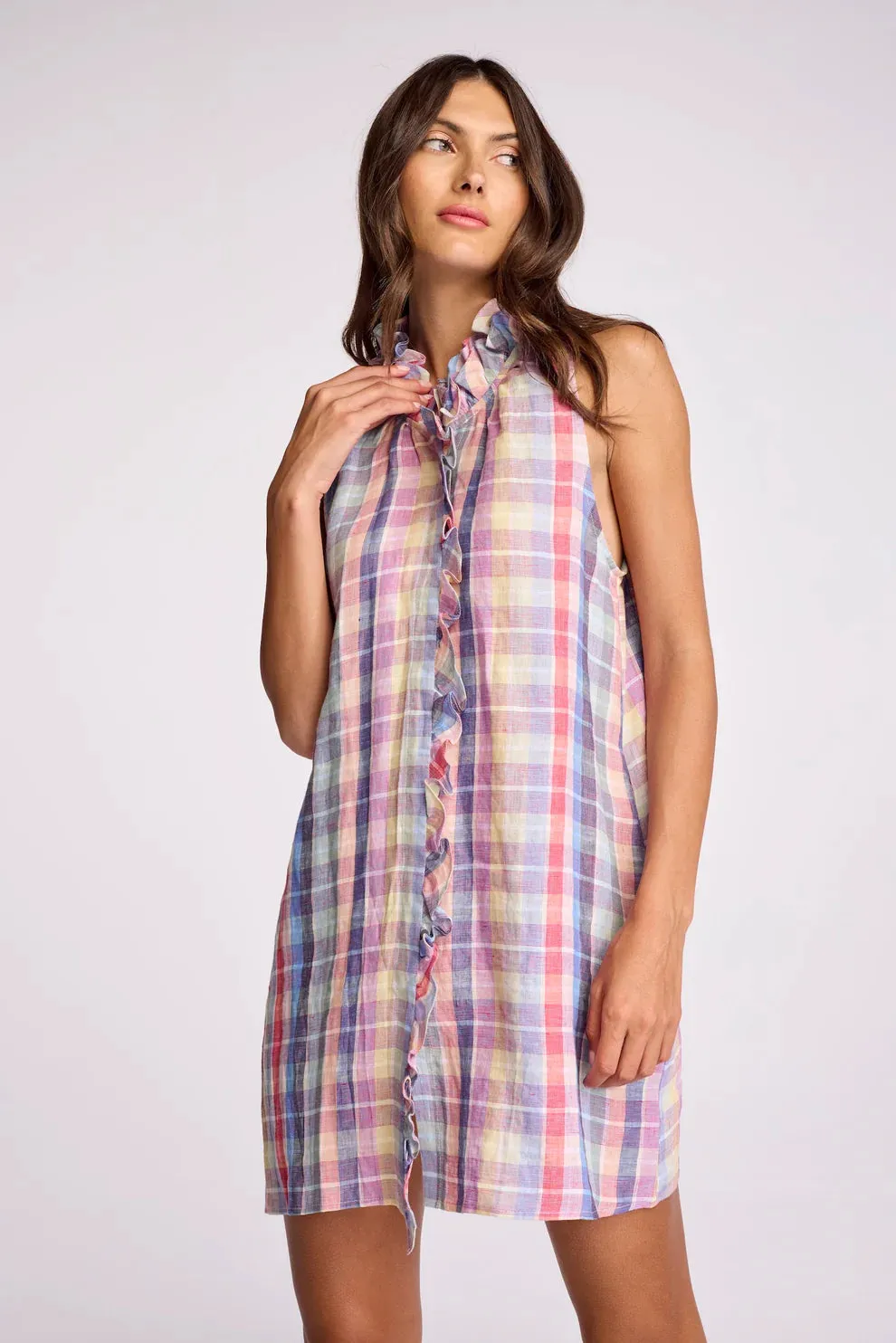 Su216 Plaid Ruffle Dress
