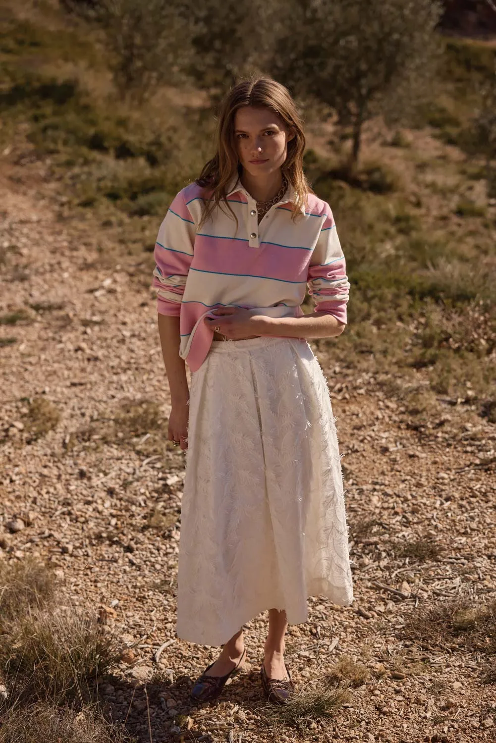 Sweat-shirt Diego rayures rose clair