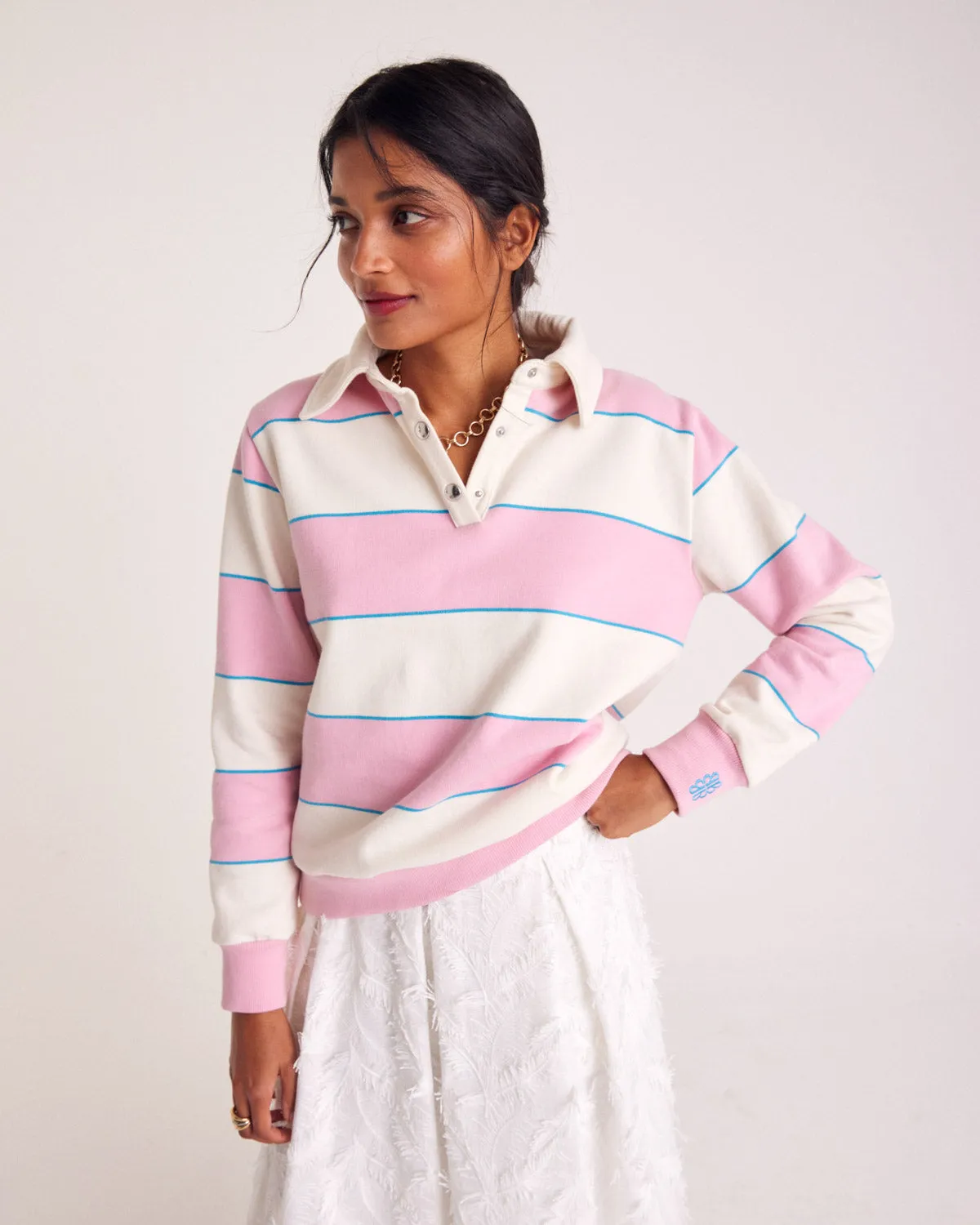 Sweat-shirt Diego rayures rose clair