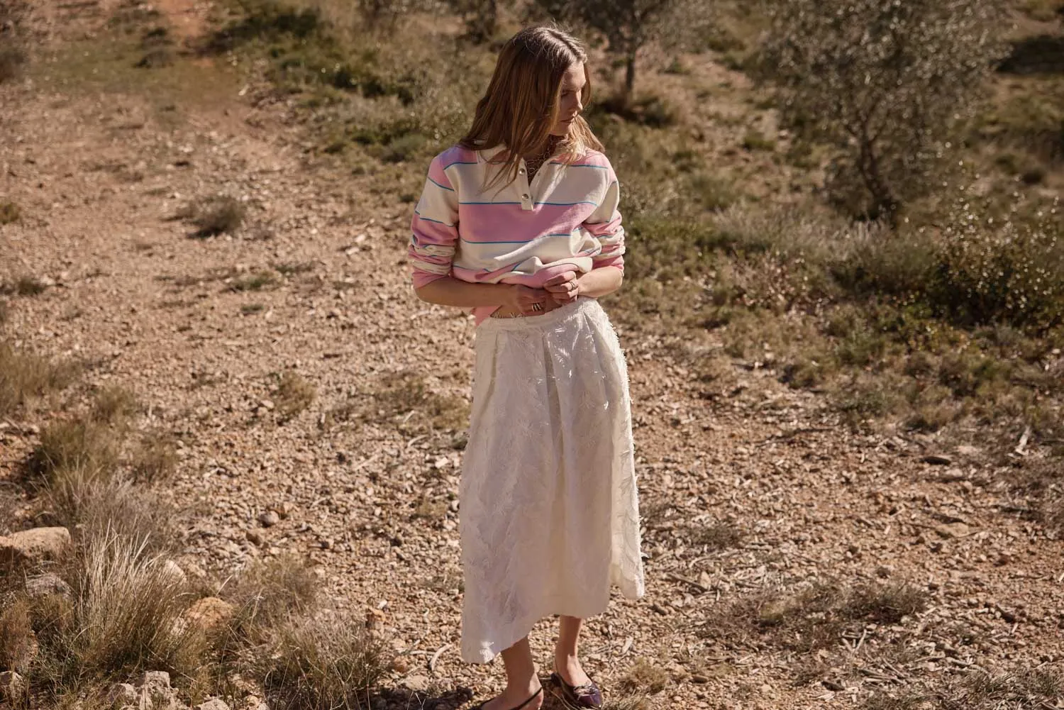 Sweat-shirt Diego rayures rose clair
