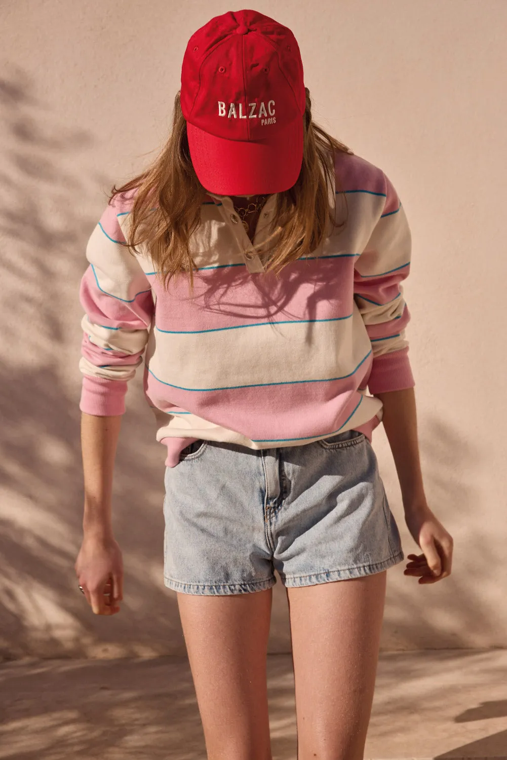 Sweat-shirt Diego rayures rose clair