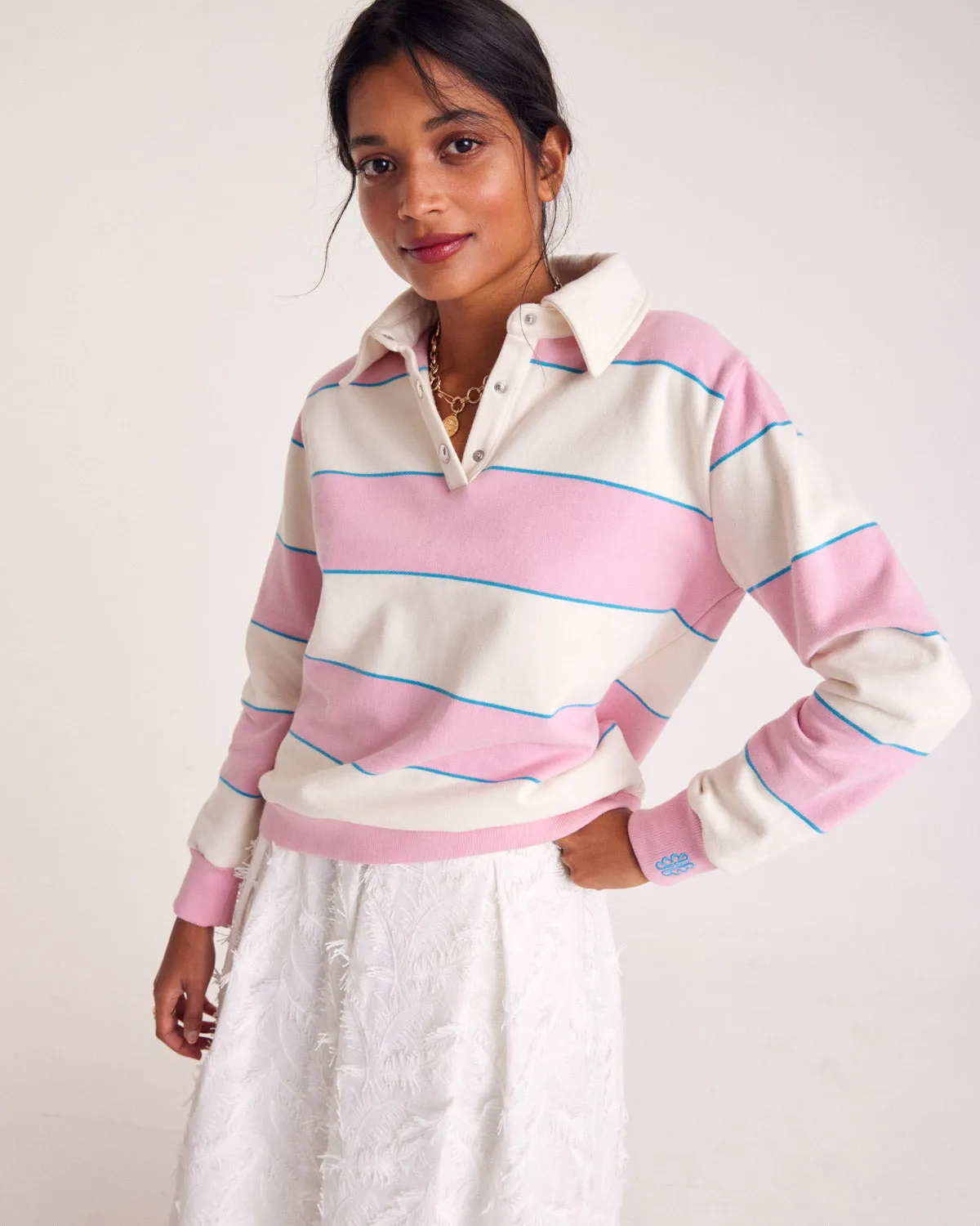 Sweat-shirt Diego rayures rose clair