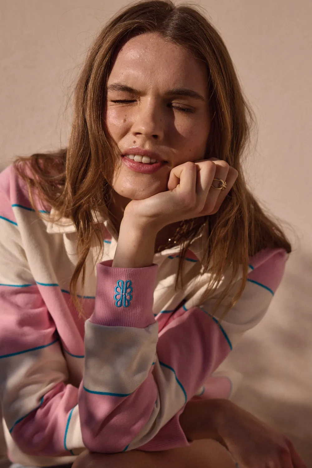 Sweat-shirt Diego rayures rose clair