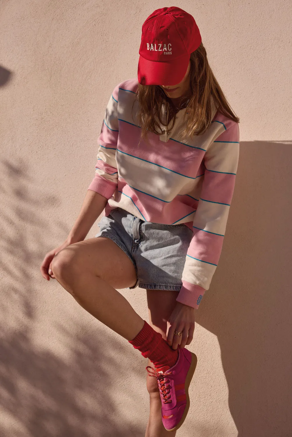 Sweat-shirt Diego rayures rose clair