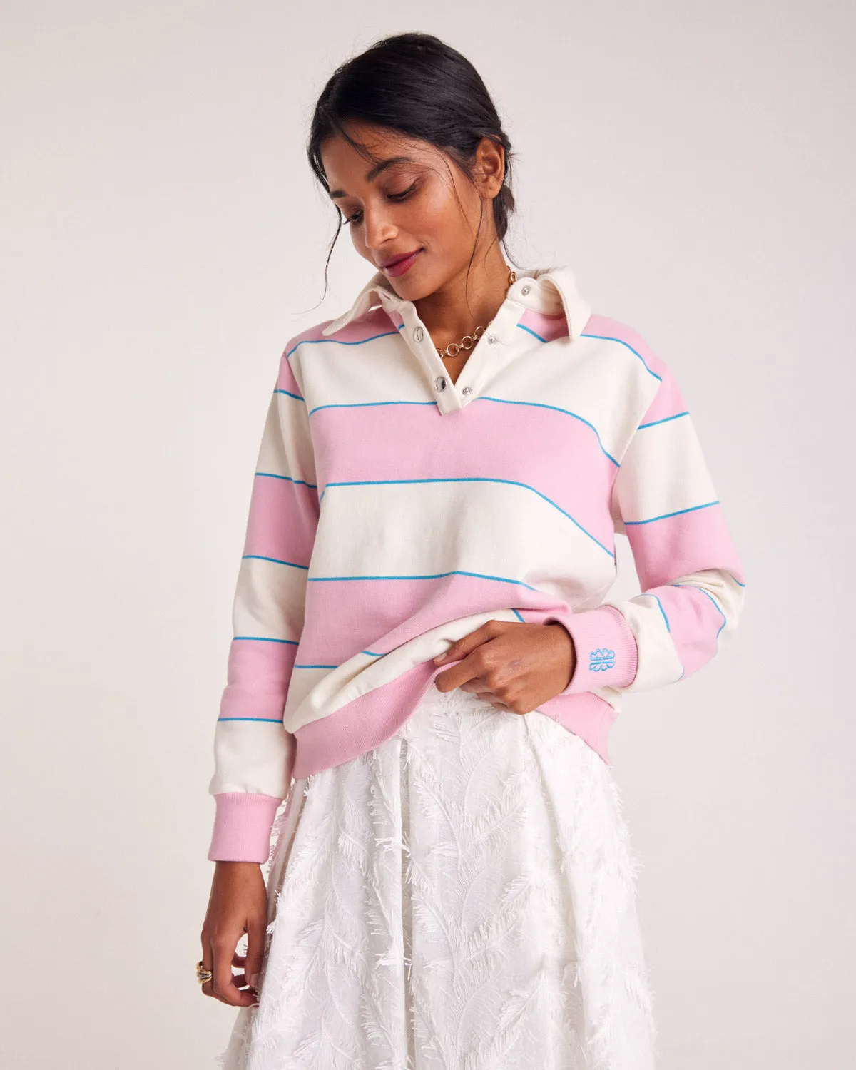 Sweat-shirt Diego rayures rose clair