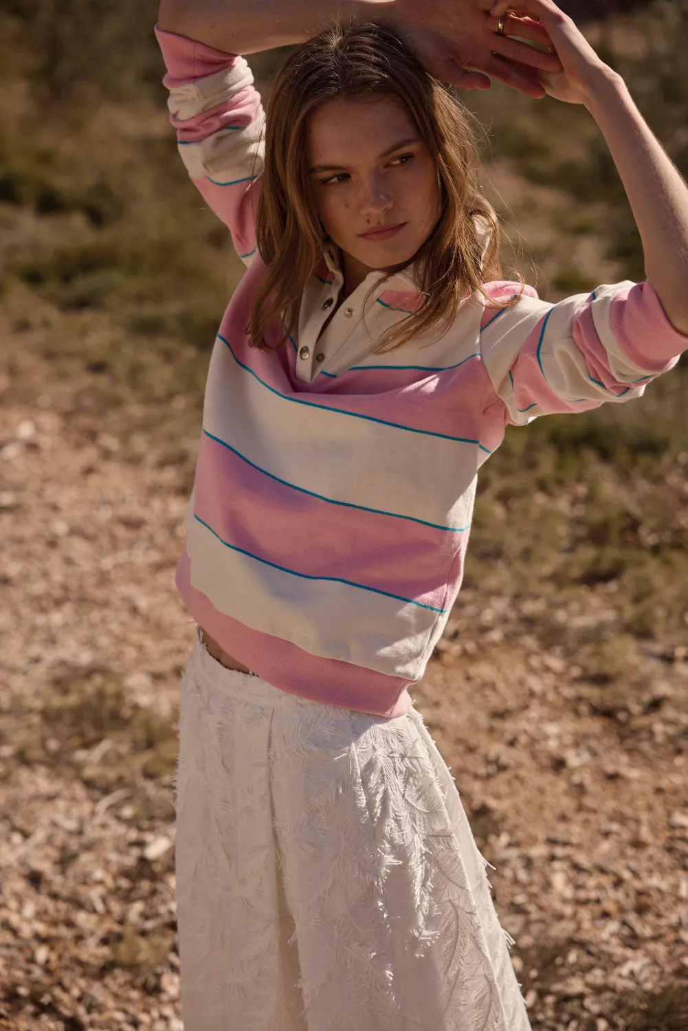 Sweat-shirt Diego rayures rose clair
