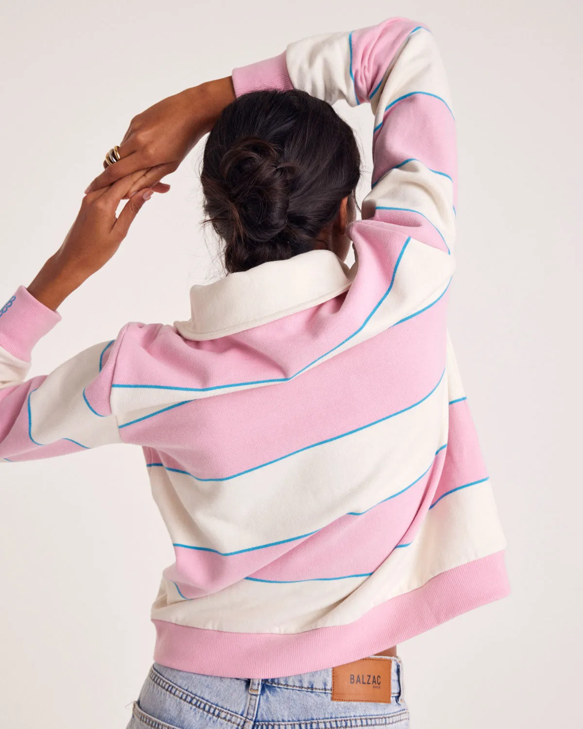Sweat-shirt Diego rayures rose clair