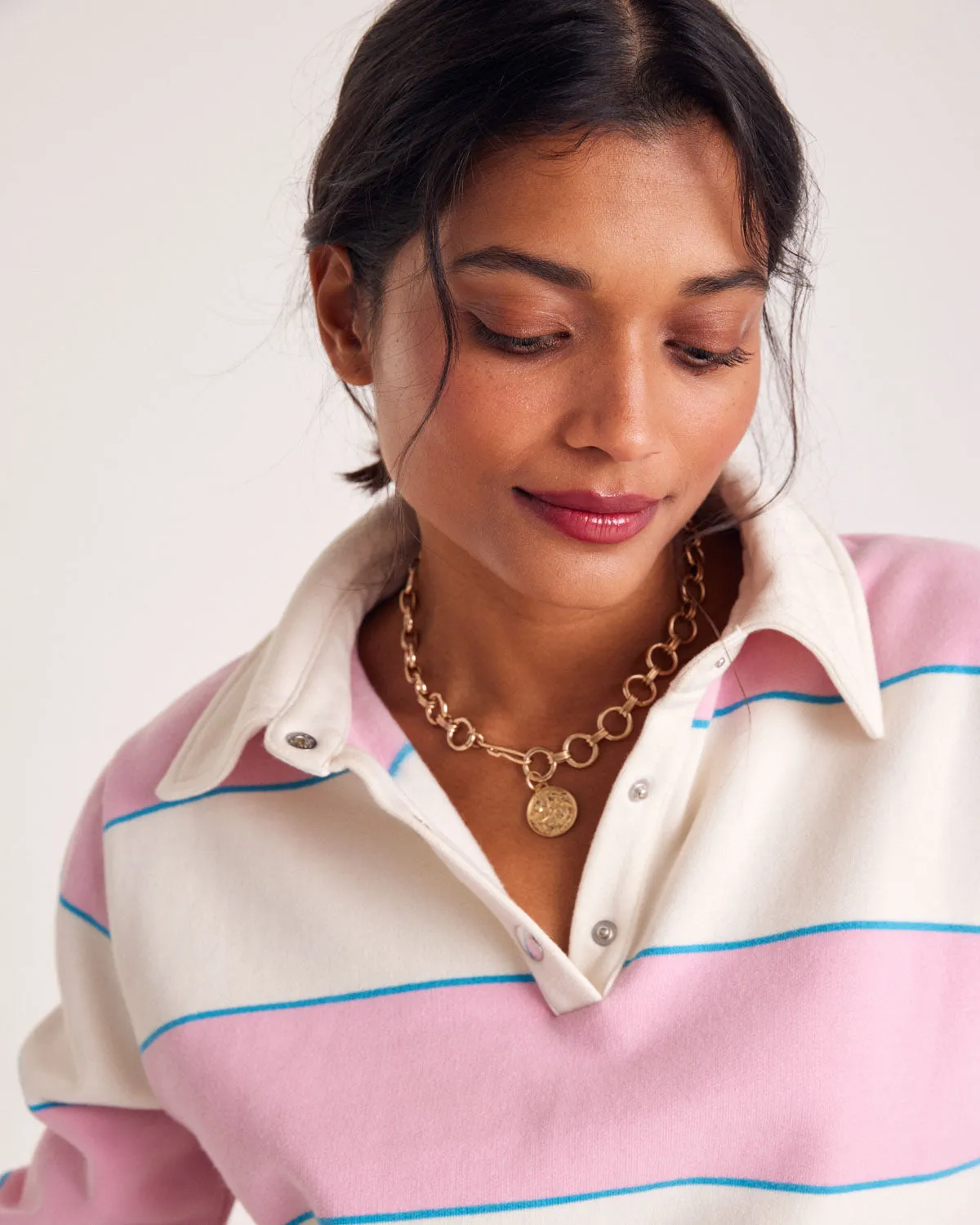 Sweat-shirt Diego rayures rose clair