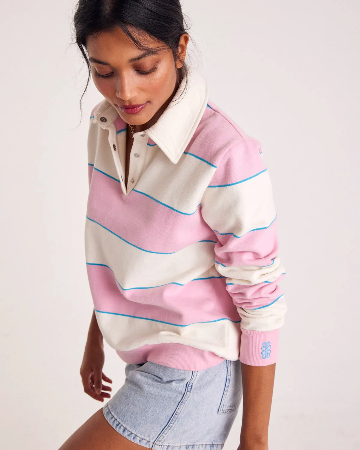 Sweat-shirt Diego rayures rose clair